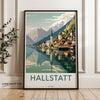 Hallstatt Austria Framed Poster, Scenic Village Landscape Wall Art, Charming Lake Reflection, European Travel Decor, Beautiful Mountain View