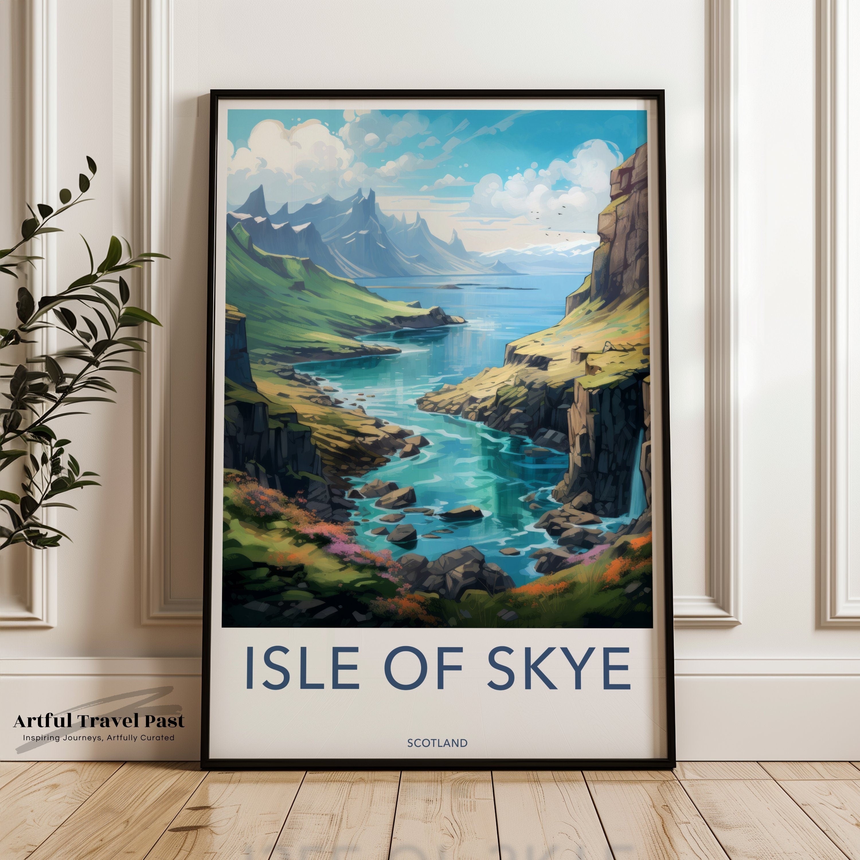 Isle of Skye Scotland Travel Poster, Vintage Landscape Art, Scottish Highlands Wall Decor, Vibrant Natural Beauty, Framed Poster