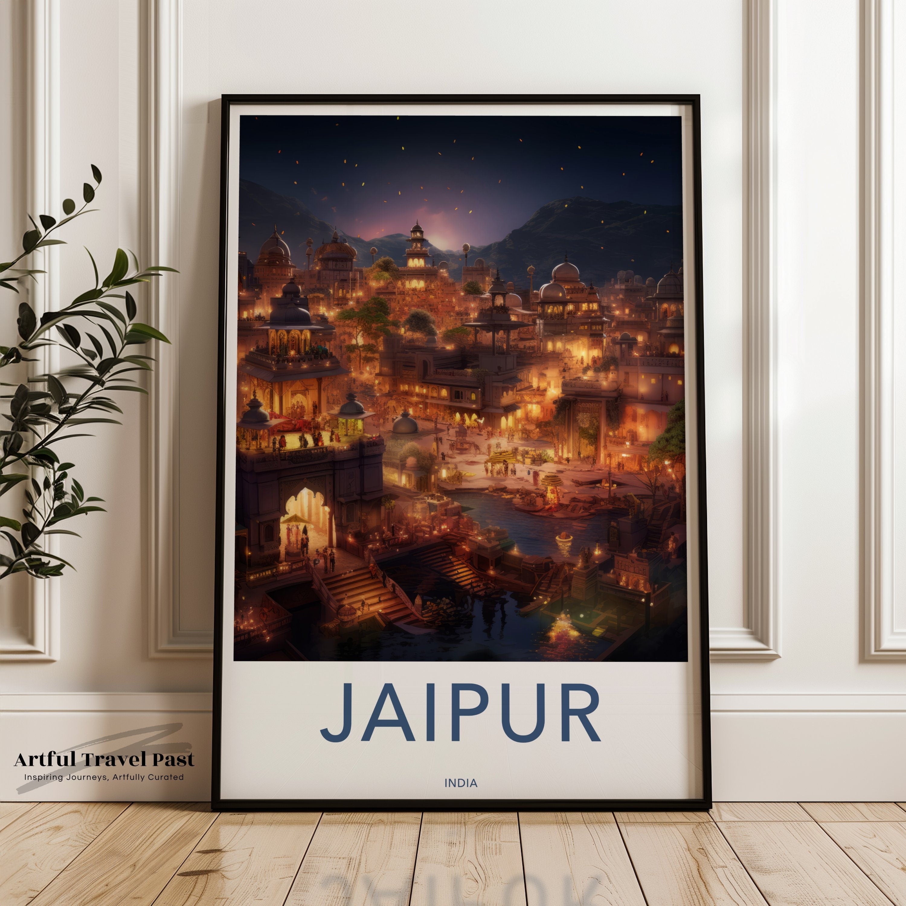 Jaipur Cityscape Framed Poster, Historical and Cultural Wall Art, Illuminated Night View Decor, Perfect Gift for Home or Office