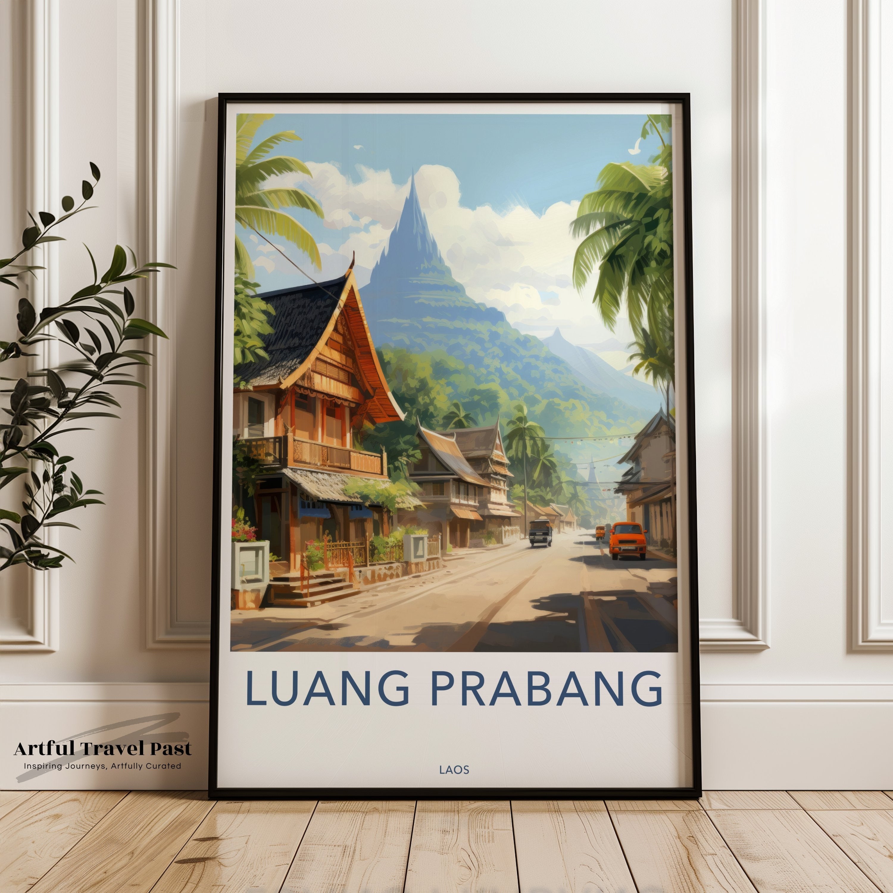 Luang Prabang Wall Art, Stunning Laos Travel Poster, Southeast Asia Cityscape, Scenic Street View Print, Cultural Landmark Décor