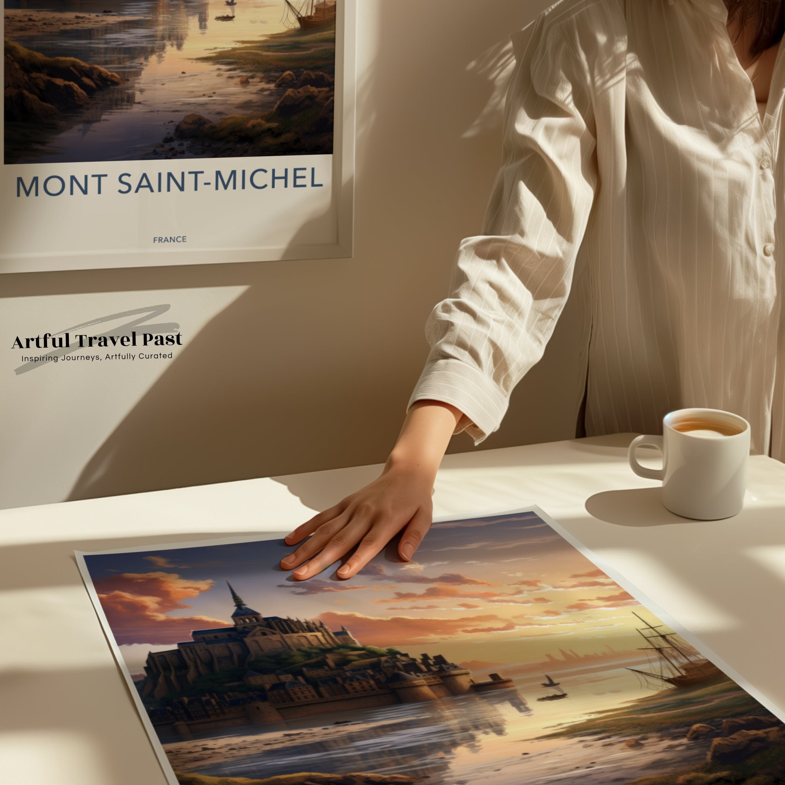 Mont Saint-Michel Castle Sunset, Historical Coastal French Landmark, Scenic Landscape Wall Art, Stunning Architecture Poster