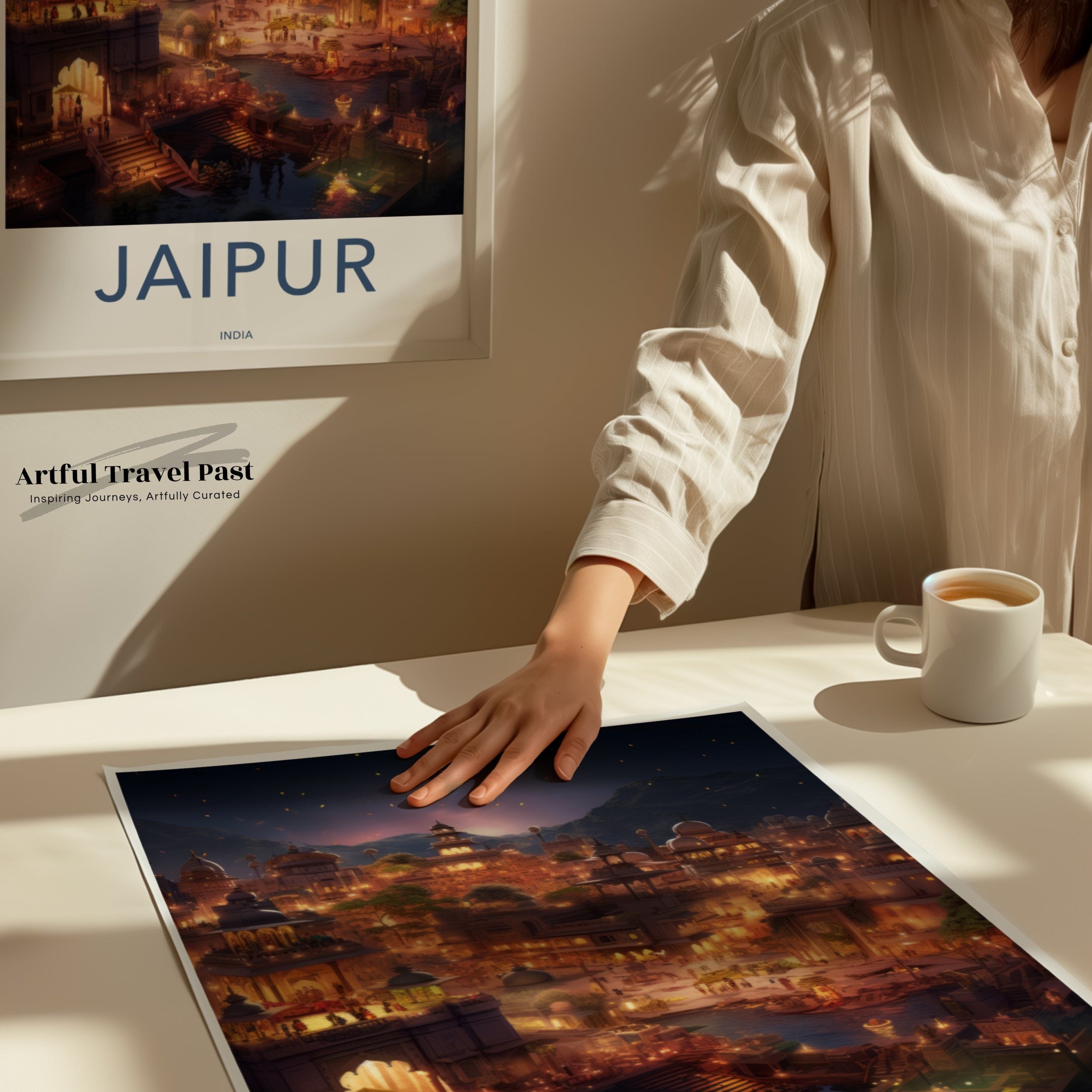 Jaipur Cityscape Framed Poster, Historical and Cultural Wall Art, Illuminated Night View Decor, Perfect Gift for Home or Office