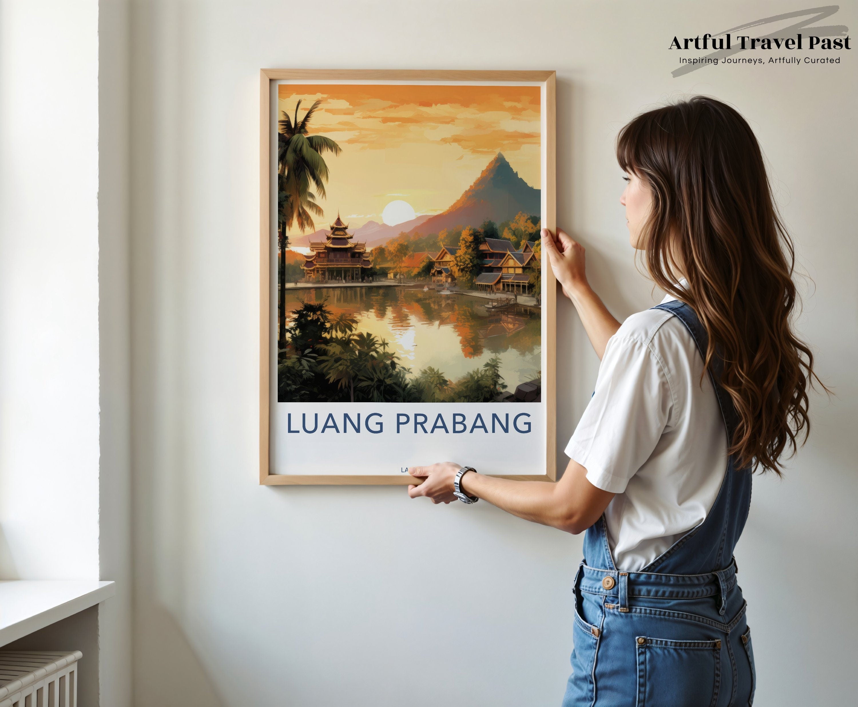 Luang Prabang Wall Art Print, Laos Travel Poster, Vintage Travel Decor, Southeast Asia Artwork, Scenic Sunset Illustration, Cultural