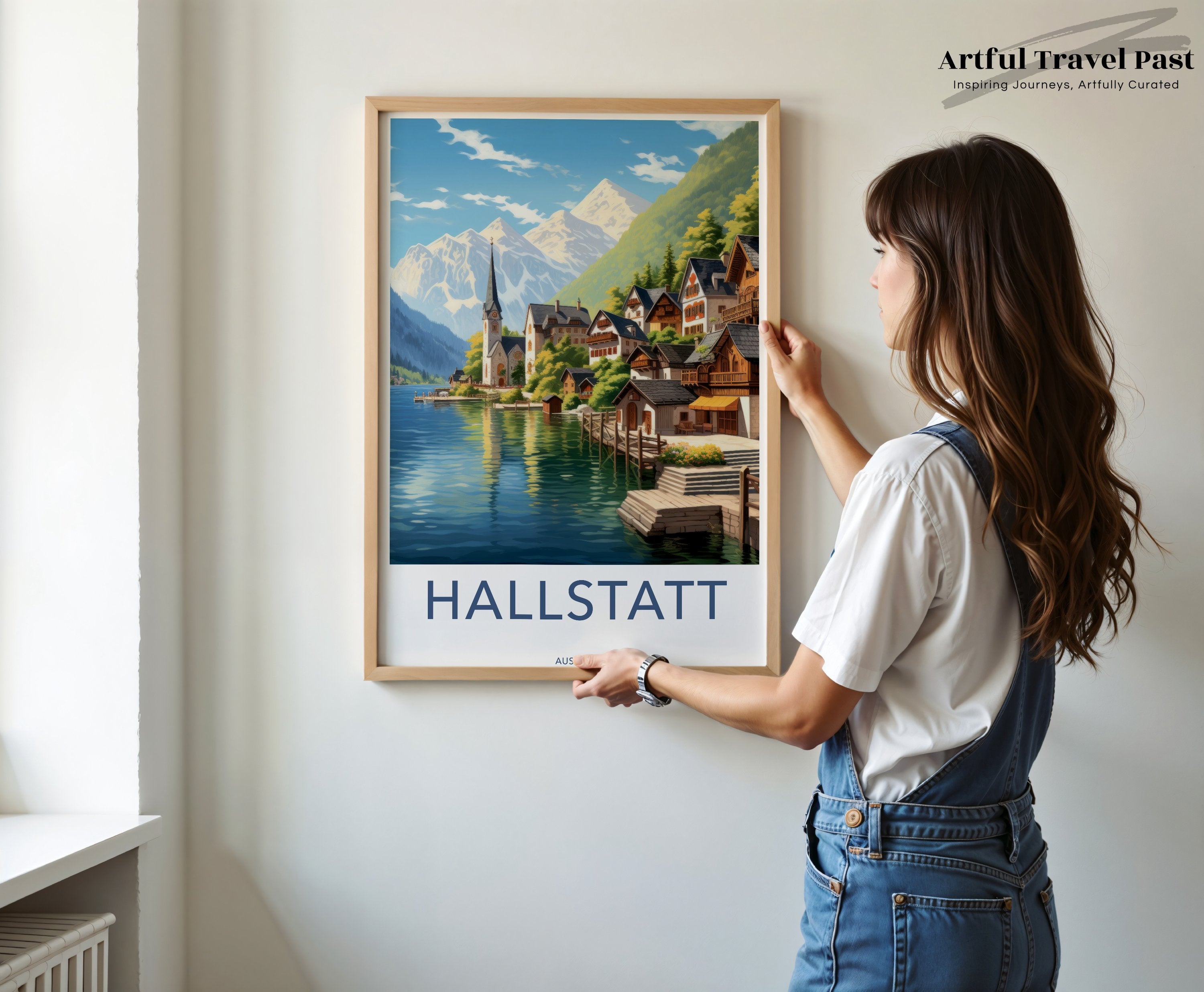 Hallstatt Austria Framed Poster, Hallstatt Alpine Village Art, Lakeside Town Framed Wall Art, Scenic Landscape Wall Decor