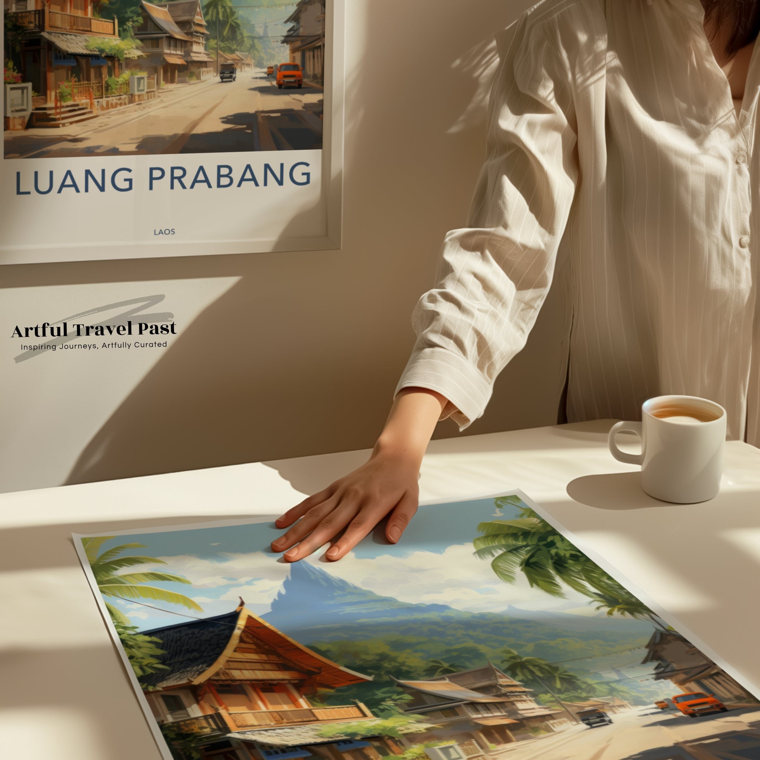 Luang Prabang Wall Art, Stunning Laos Travel Poster, Southeast Asia Cityscape, Scenic Street View Print, Cultural Landmark Décor