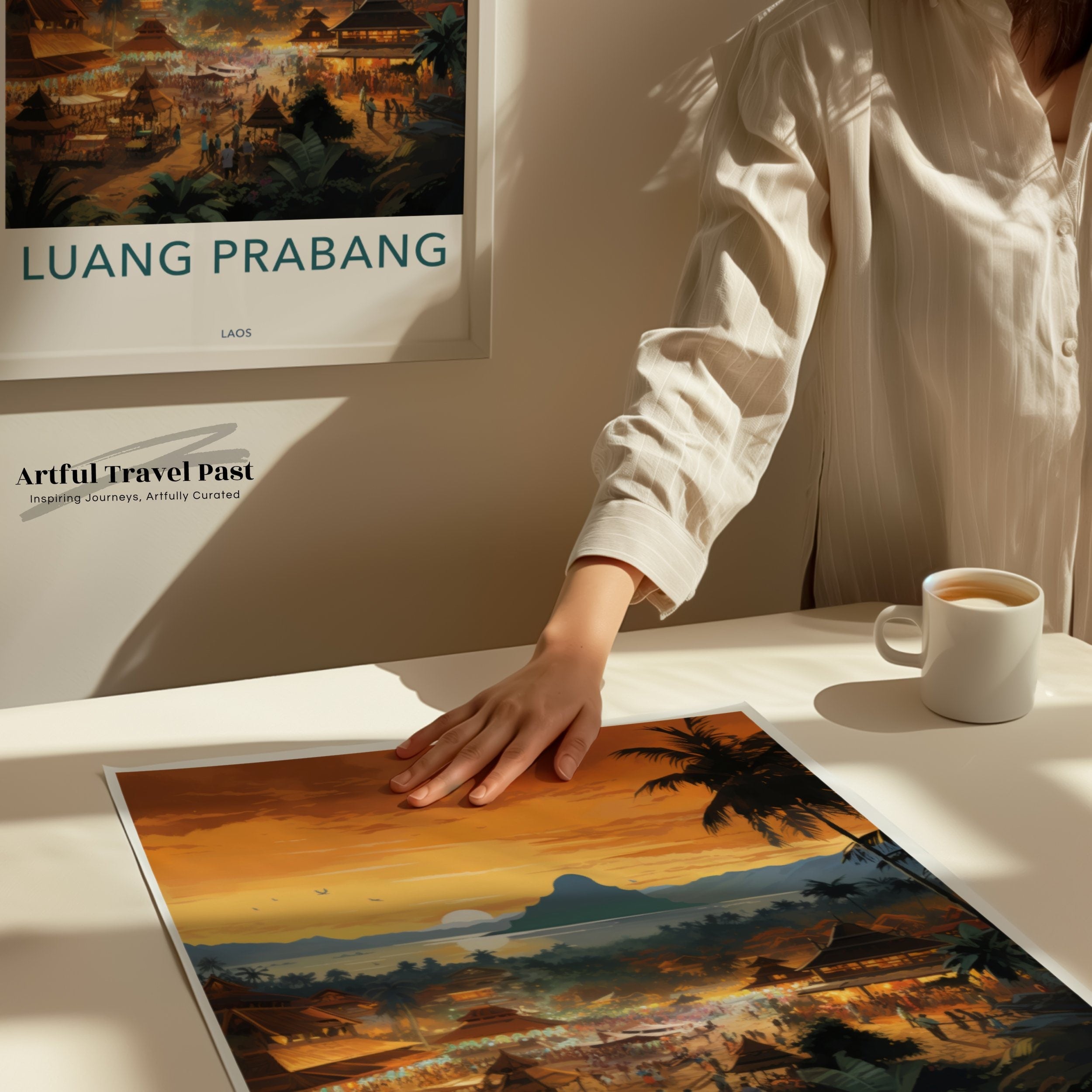 Beautiful Sunset Luang Prabang Wall Art Print, Laos Sunset Scene, Cultural Landscape Decor, Southeast Asia Scenery Poster