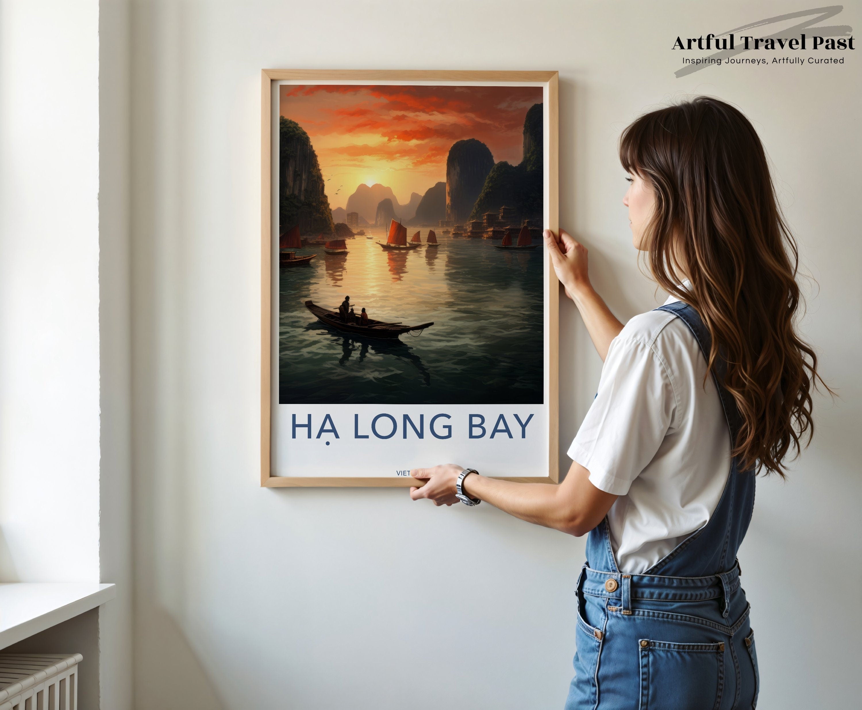 Ha Long Bay Framed Poster, Sunset Over Ha Long Bay Wall Art, Vietnamese Landscape Print, Scenic Coastal Decor, Room Aesthetic