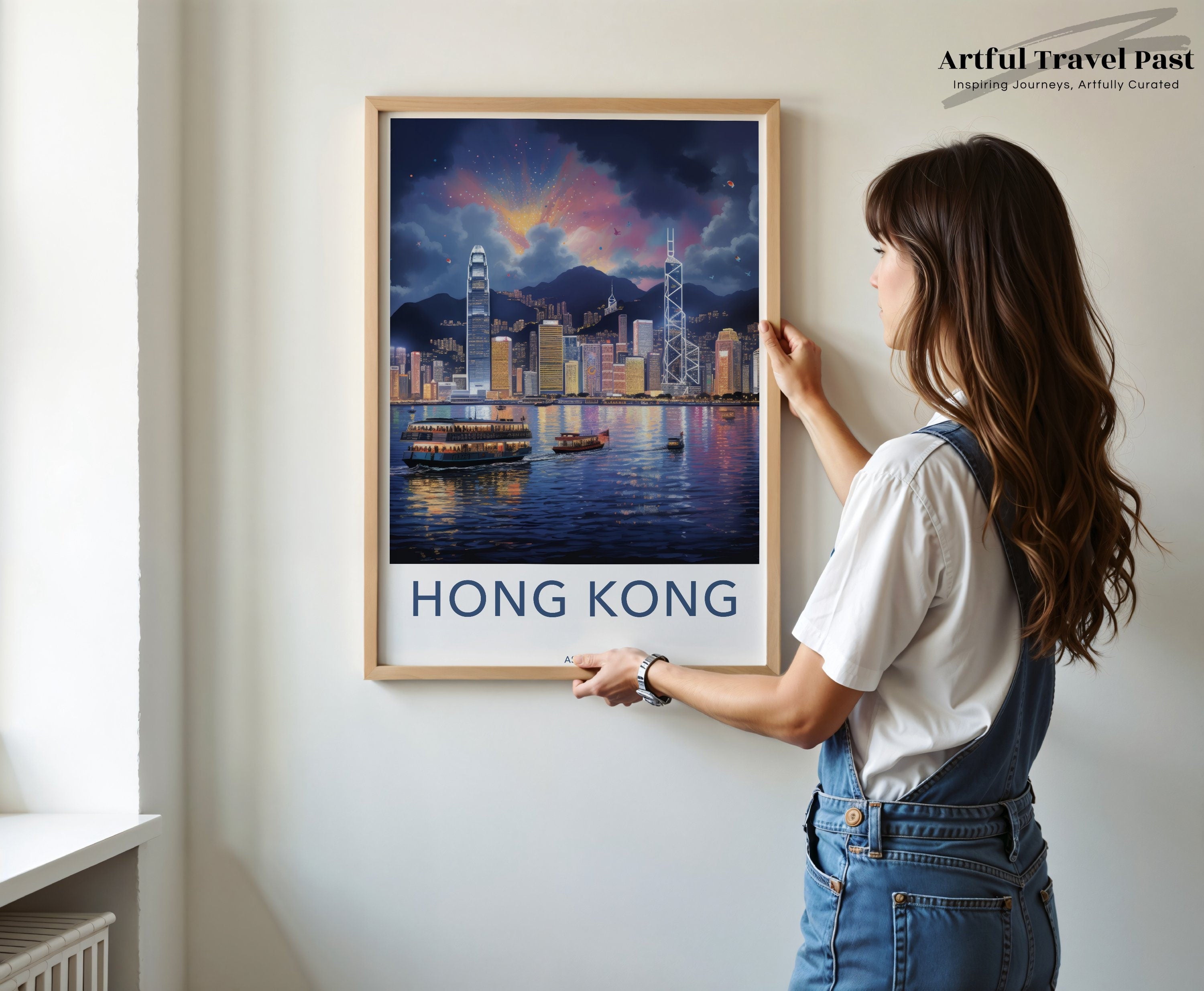 Hong Kong Framed Poster, Skyline Wall Art, Cityscape Night View, Modern Home Decor, Asia Travel Souvenir, Urban Landscape Print