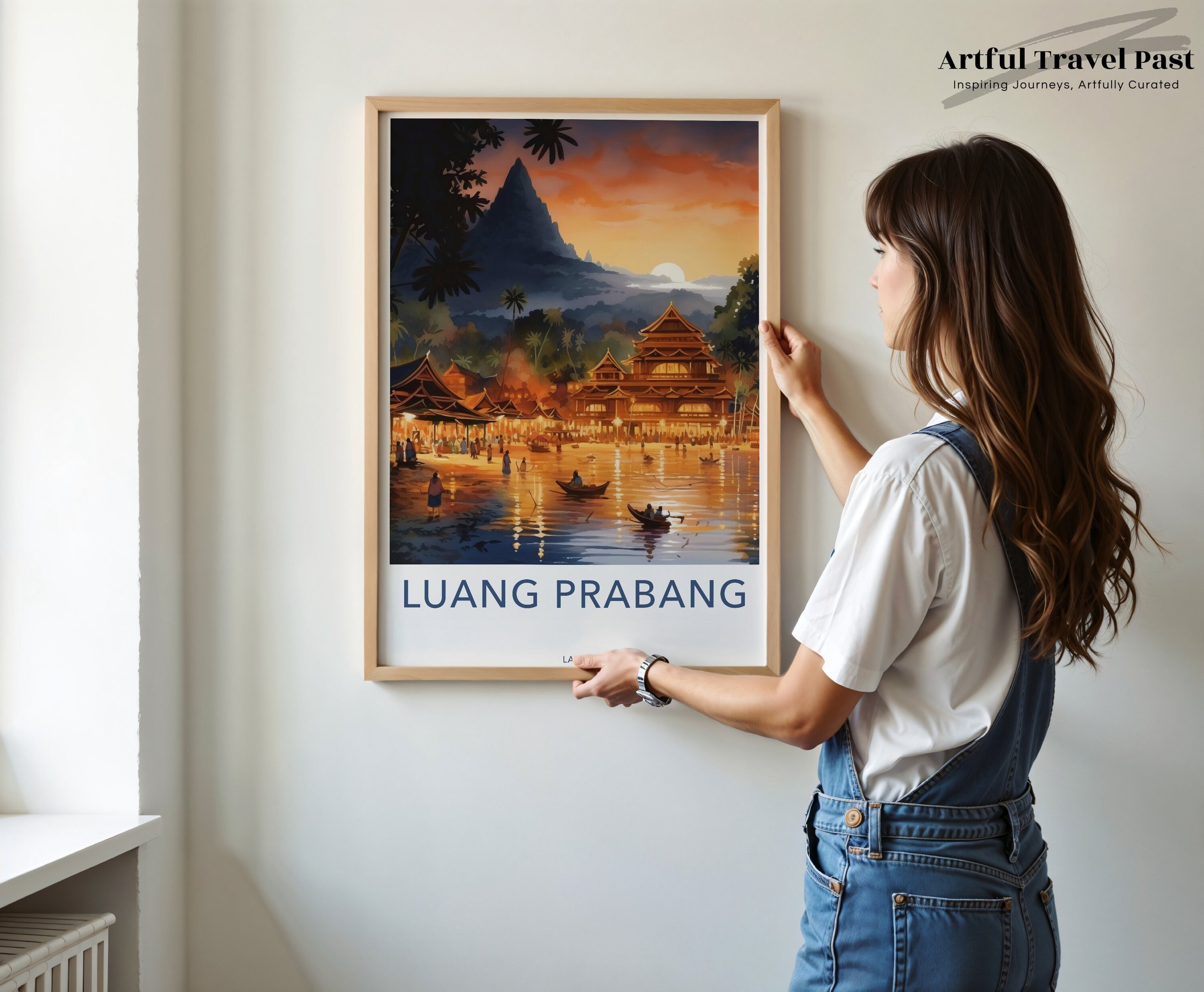 Luang Prabang Sunset Wall Art, Scenic Laos Landscape Print, Cultural Landmarks Decor, Southeast Asia Artwork, Historic Town Decor