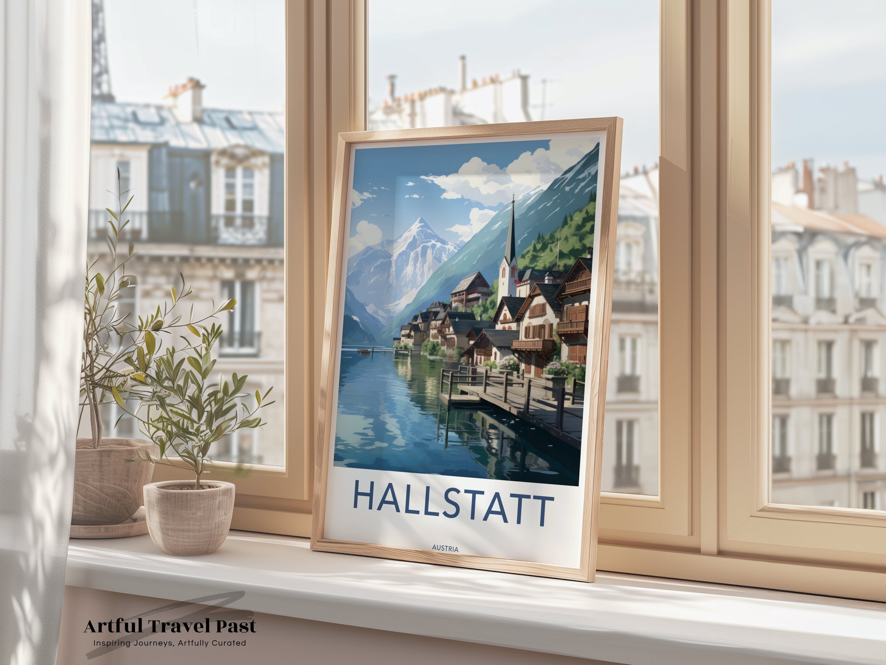 Hallstatt Framed Poster, Beautiful Alpine Village Art, Historic Lakeside Houses, Stunning Mountain Scenery, Perfect Wall Decor