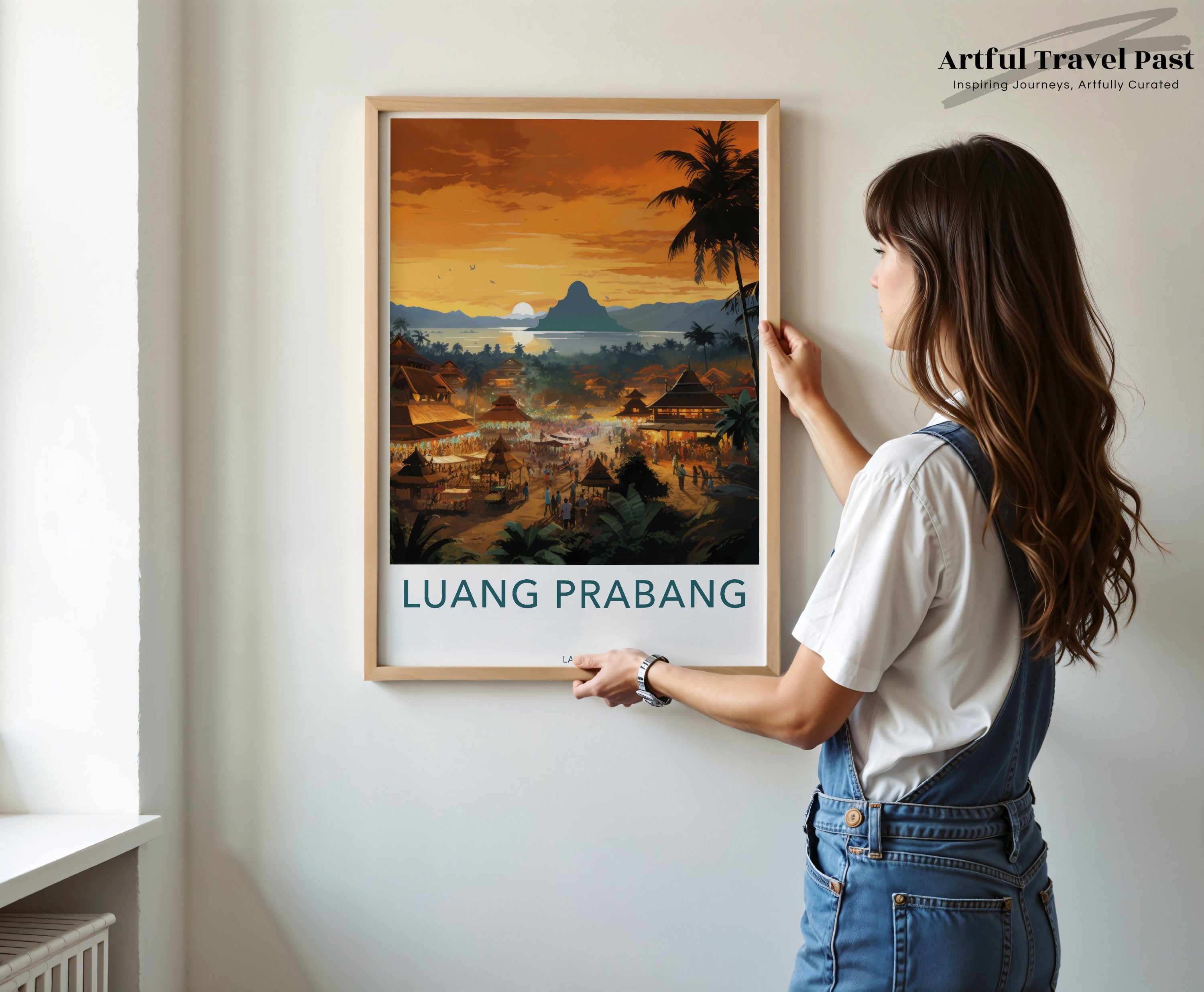 Beautiful Sunset Luang Prabang Wall Art Print, Laos Sunset Scene, Cultural Landscape Decor, Southeast Asia Scenery Poster