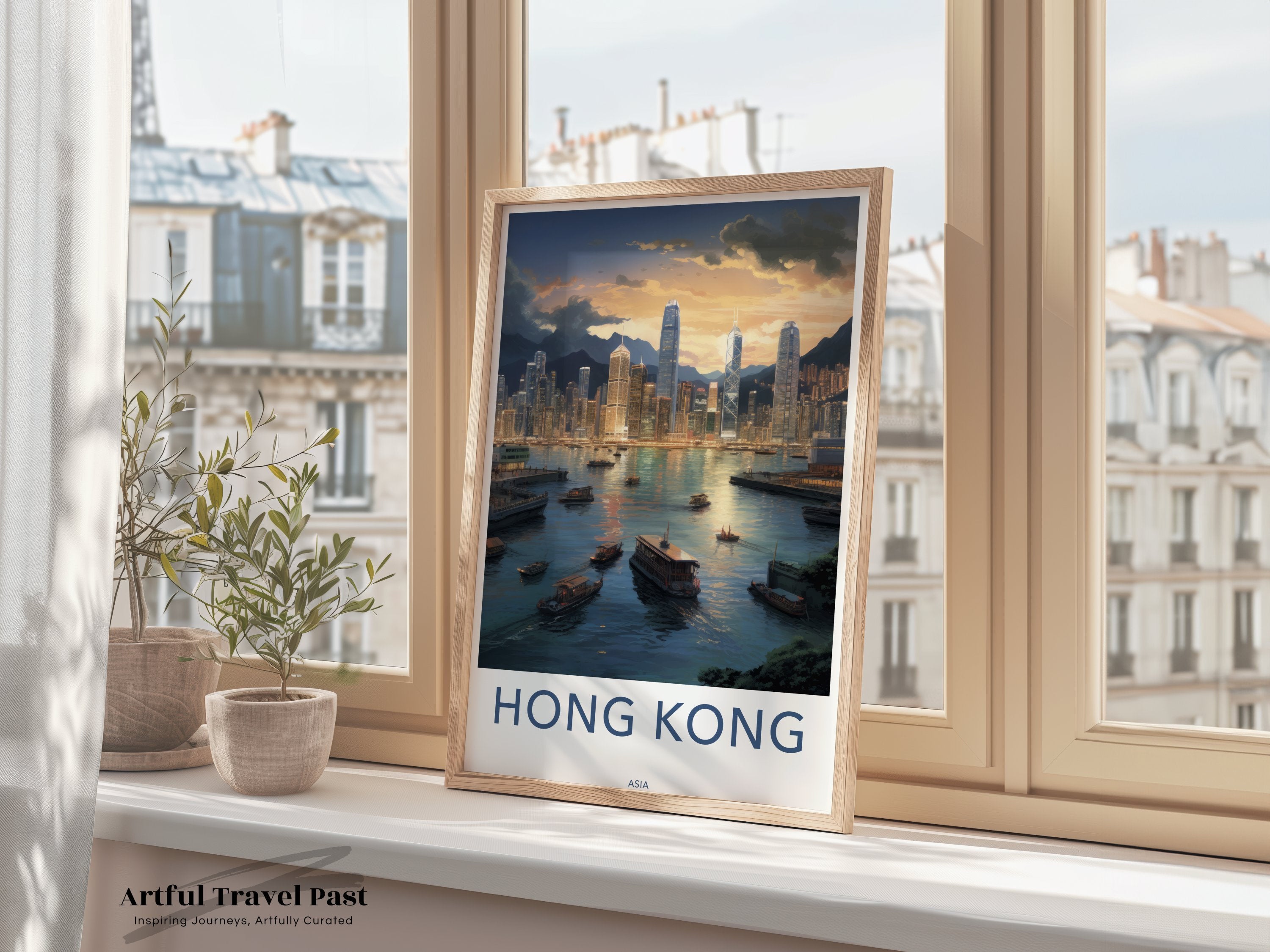 Hong Kong Skyline Framed Poster, Stunning Cityscape Art, Night View Wall Decor, Vibrant City Lights Print, Urban Landscape Artwork