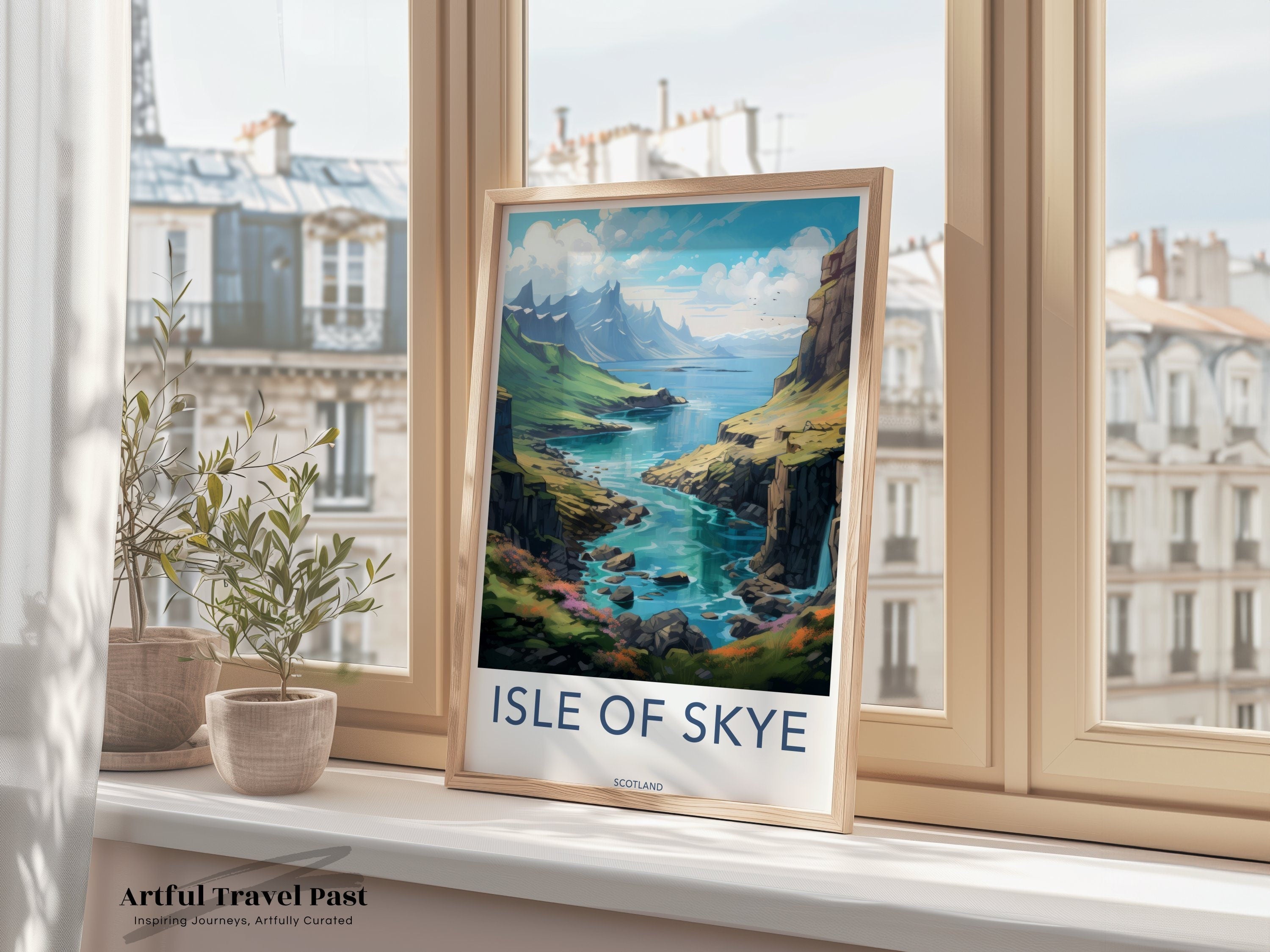 Isle of Skye Scotland Travel Poster, Vintage Landscape Art, Scottish Highlands Wall Decor, Vibrant Natural Beauty, Framed Poster