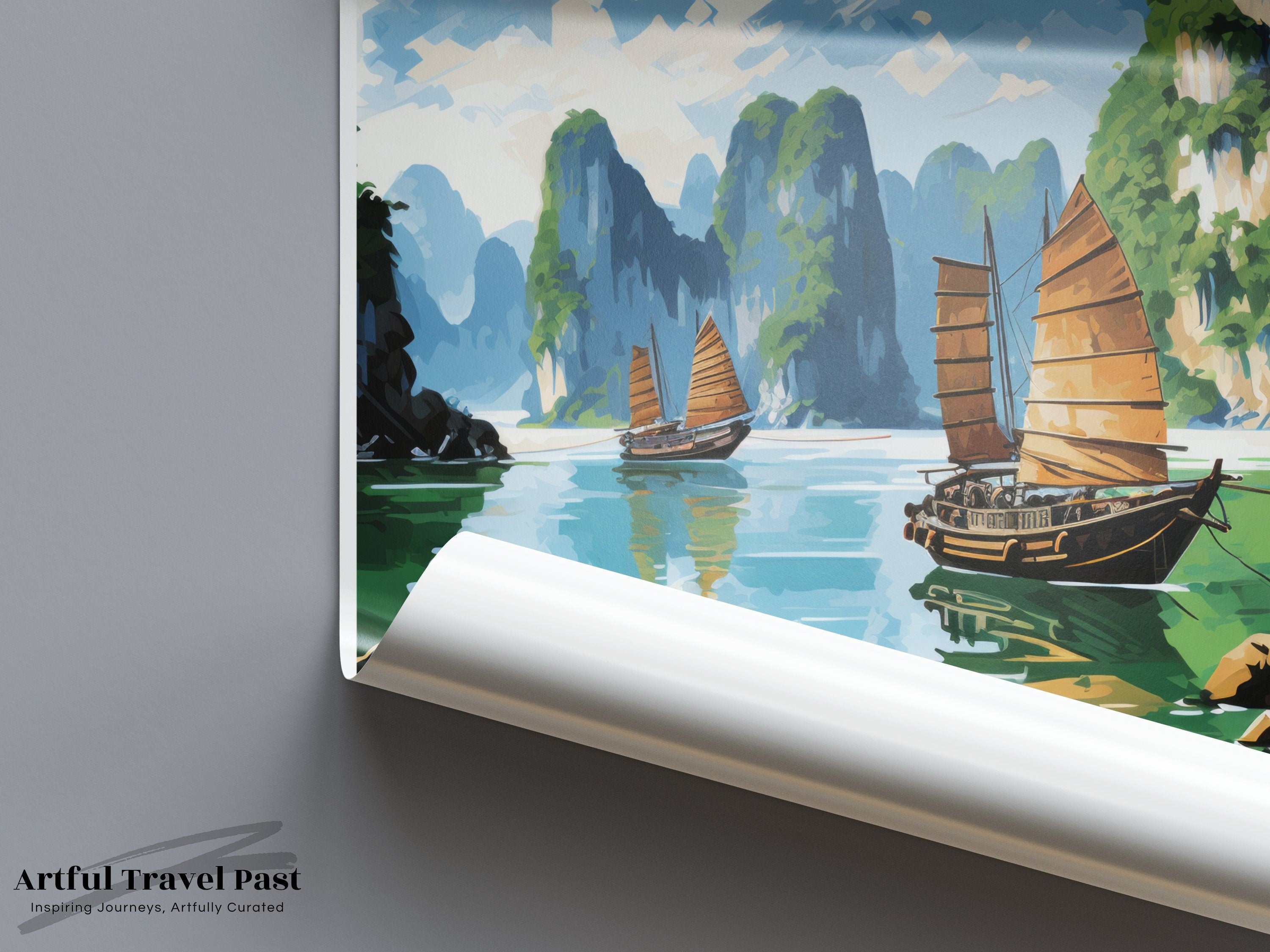 Ha Long Bay Framed Poster, Stunning Seascape Decor, Nautical Wall Art, Vietnamese Landscape, Coastal Art Print, Travel Inspired Home Decor