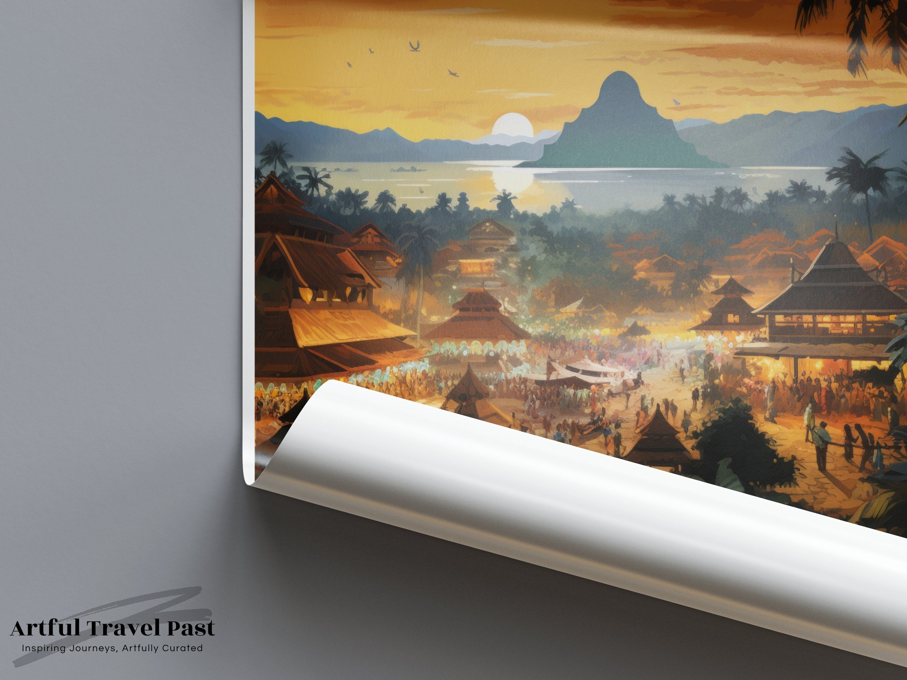 Beautiful Sunset Luang Prabang Wall Art Print, Laos Sunset Scene, Cultural Landscape Decor, Southeast Asia Scenery Poster