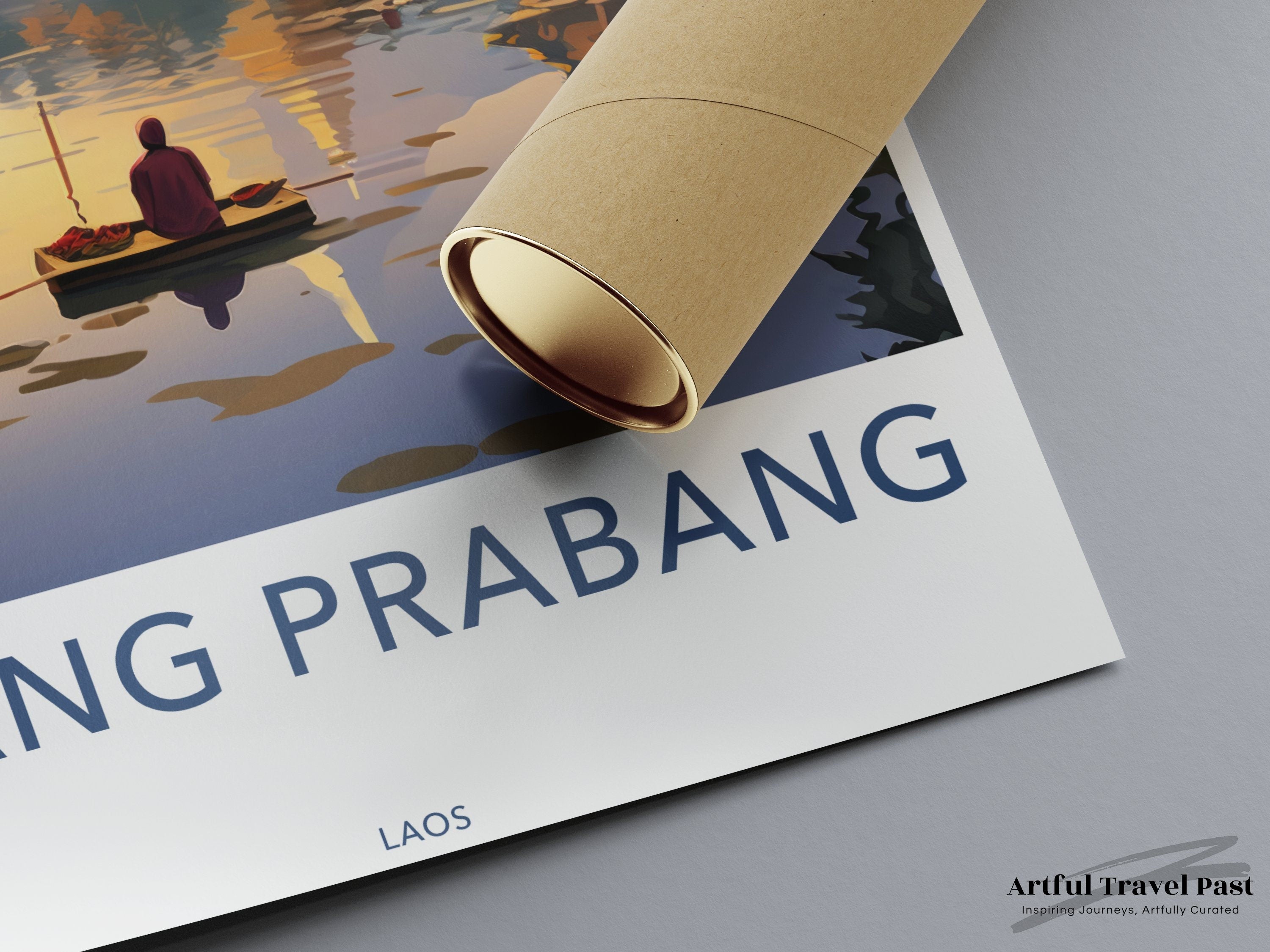 Luang Prabang Laos Wall Art, Sunset Scenery, Cultural Landmark Print, Tranquil River View, Southeast Asia Travel Decor