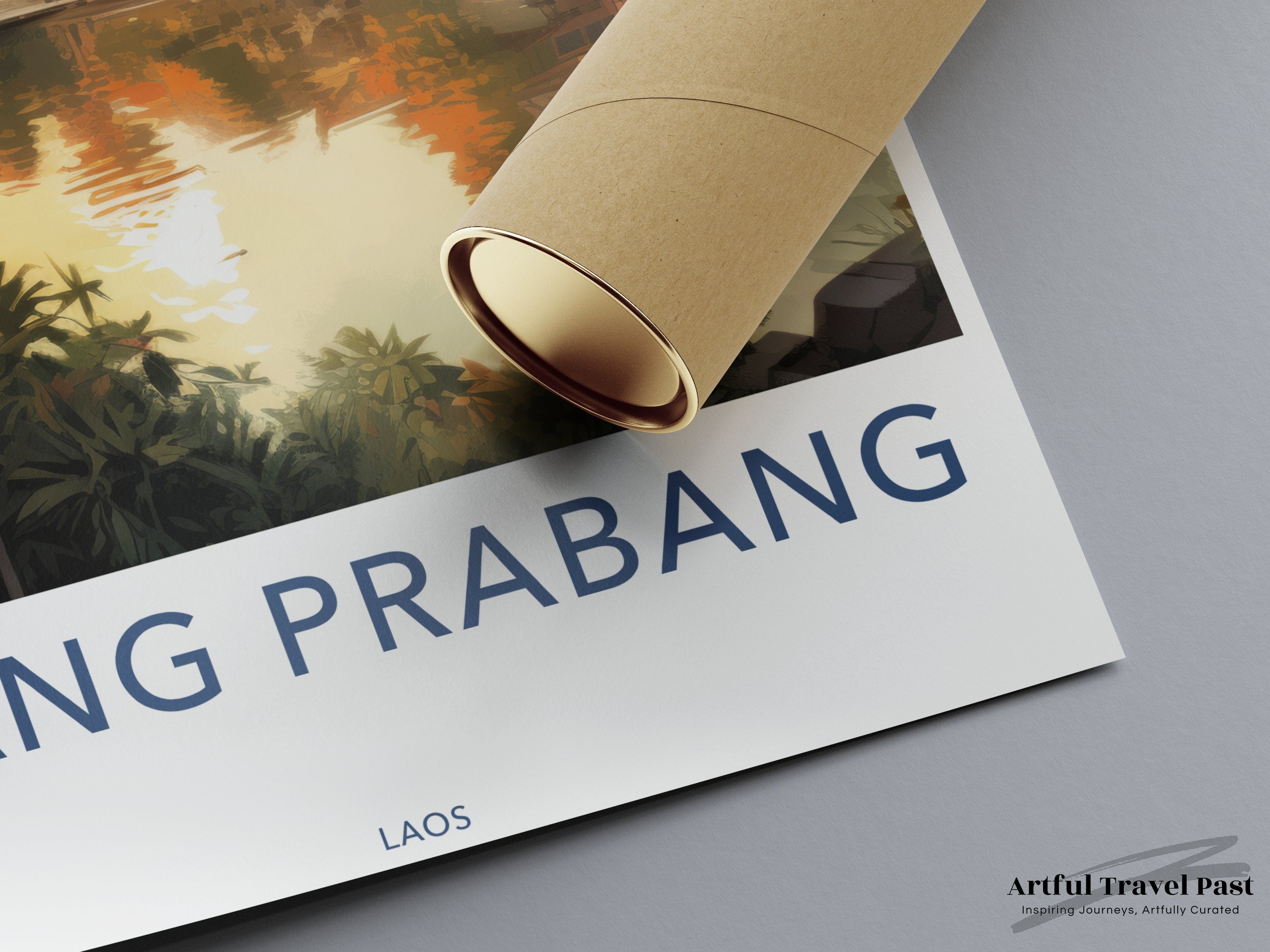 Luang Prabang Wall Art Print, Laos Travel Poster, Vintage Travel Decor, Southeast Asia Artwork, Scenic Sunset Illustration, Cultural