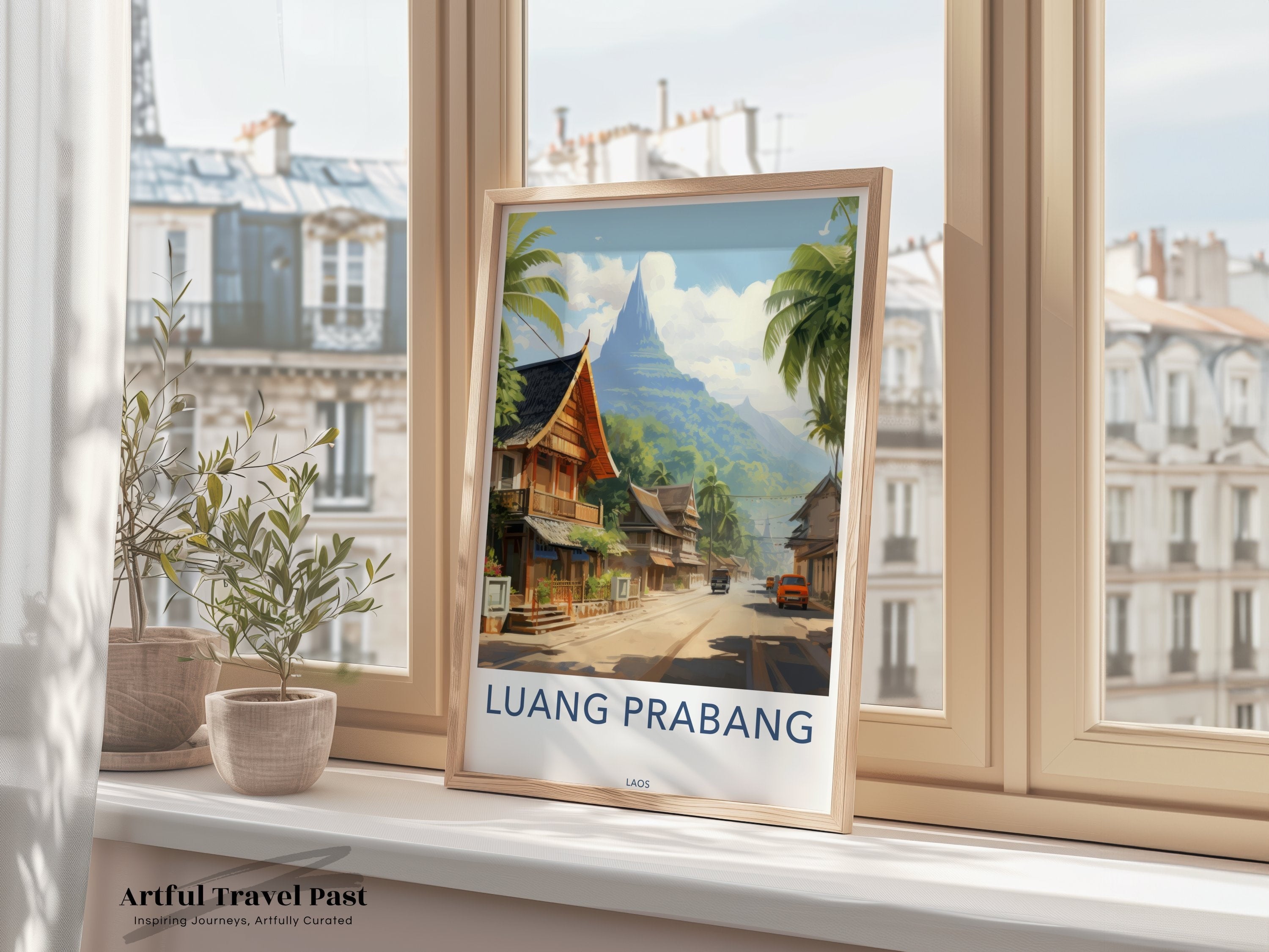 Luang Prabang Wall Art, Stunning Laos Travel Poster, Southeast Asia Cityscape, Scenic Street View Print, Cultural Landmark Décor