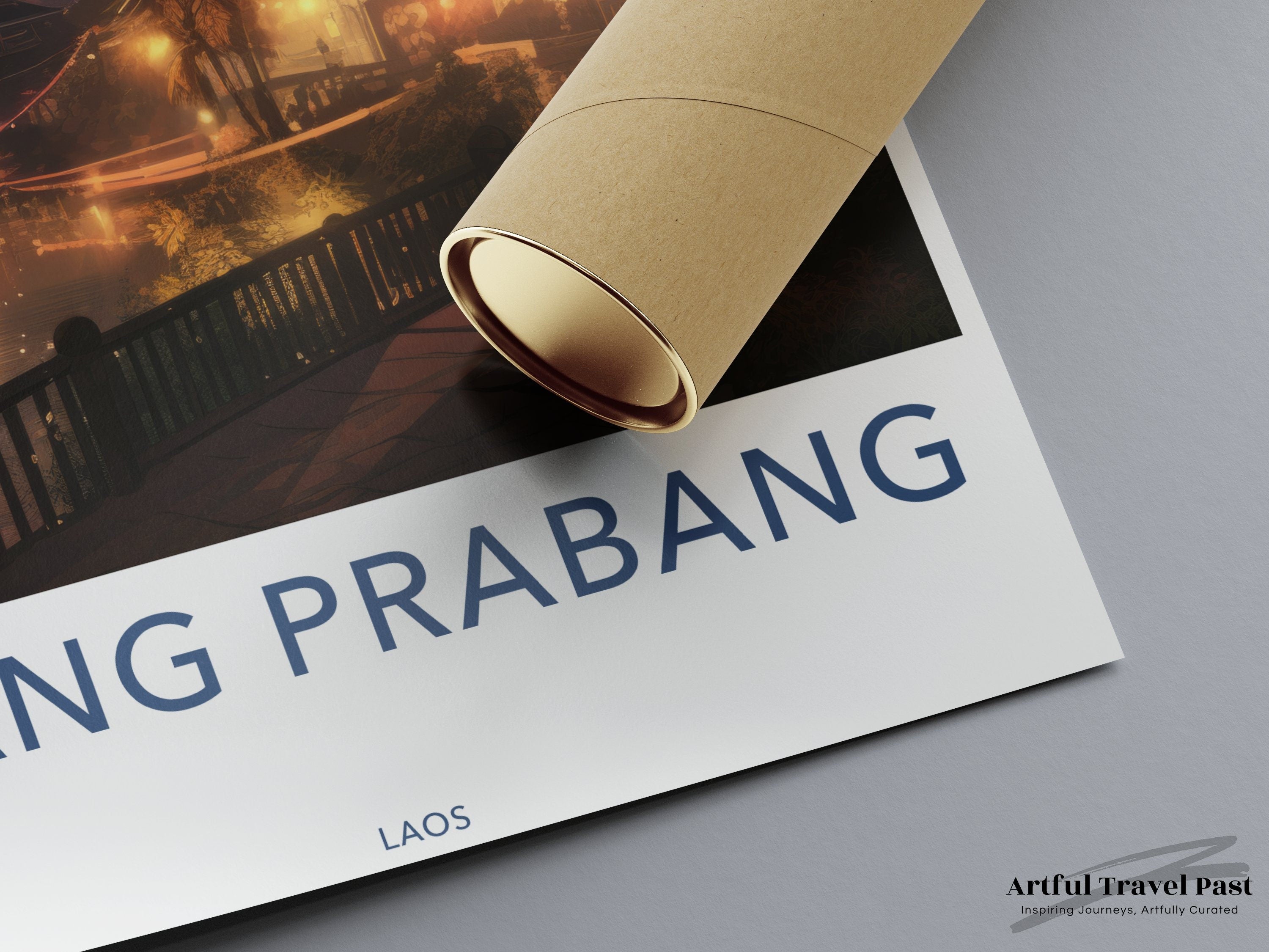 Luang Prabang Wall Art, Sunset Over Cultural Heritage, Scenic Landscape Poster, Lao Architectural Wonders, Tranquil River View