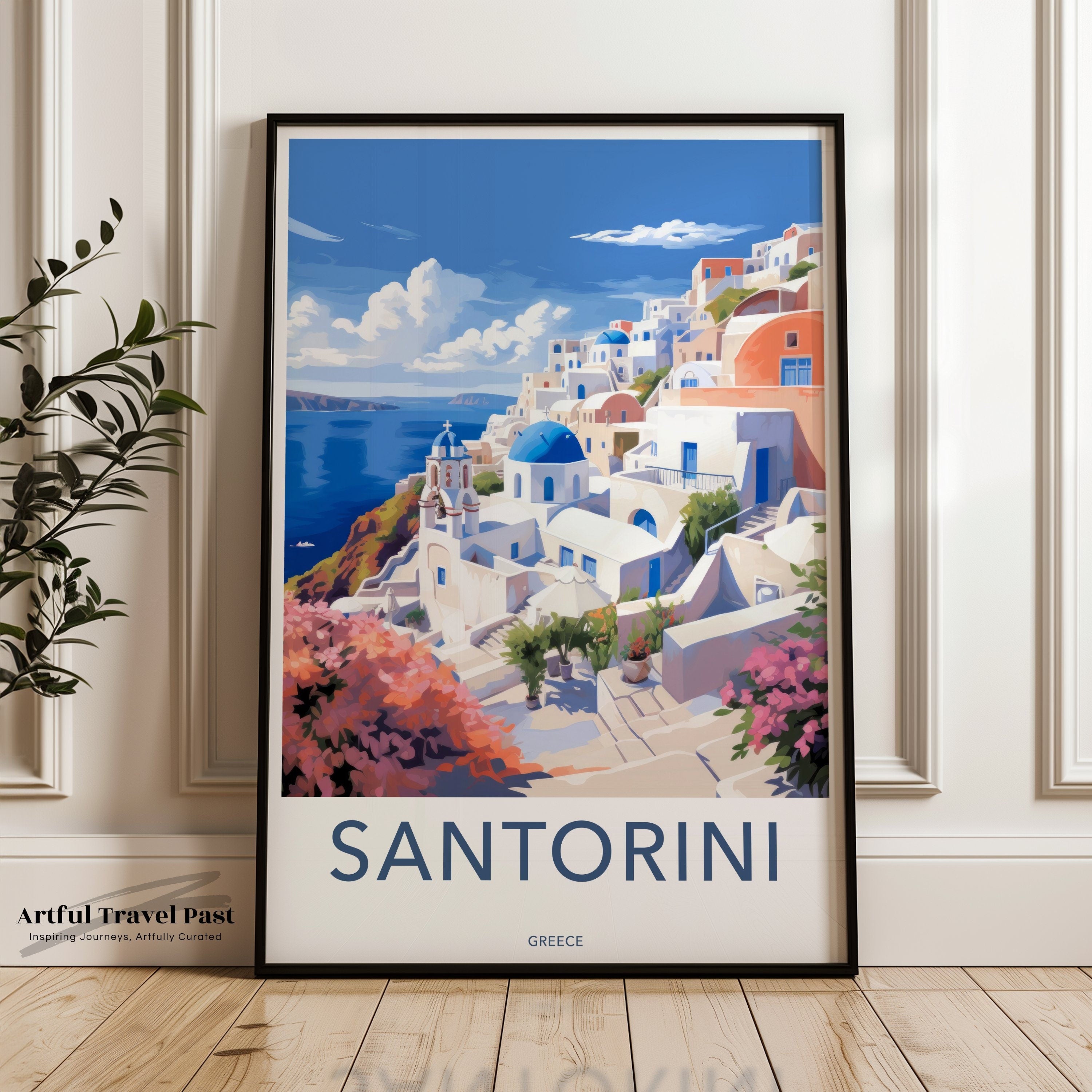 Santorini Wall Art, Greece Travel Poster, Mediterranean Landscape Print, Greek Islands Decor, Coastal Home Decor, Scenic View Art