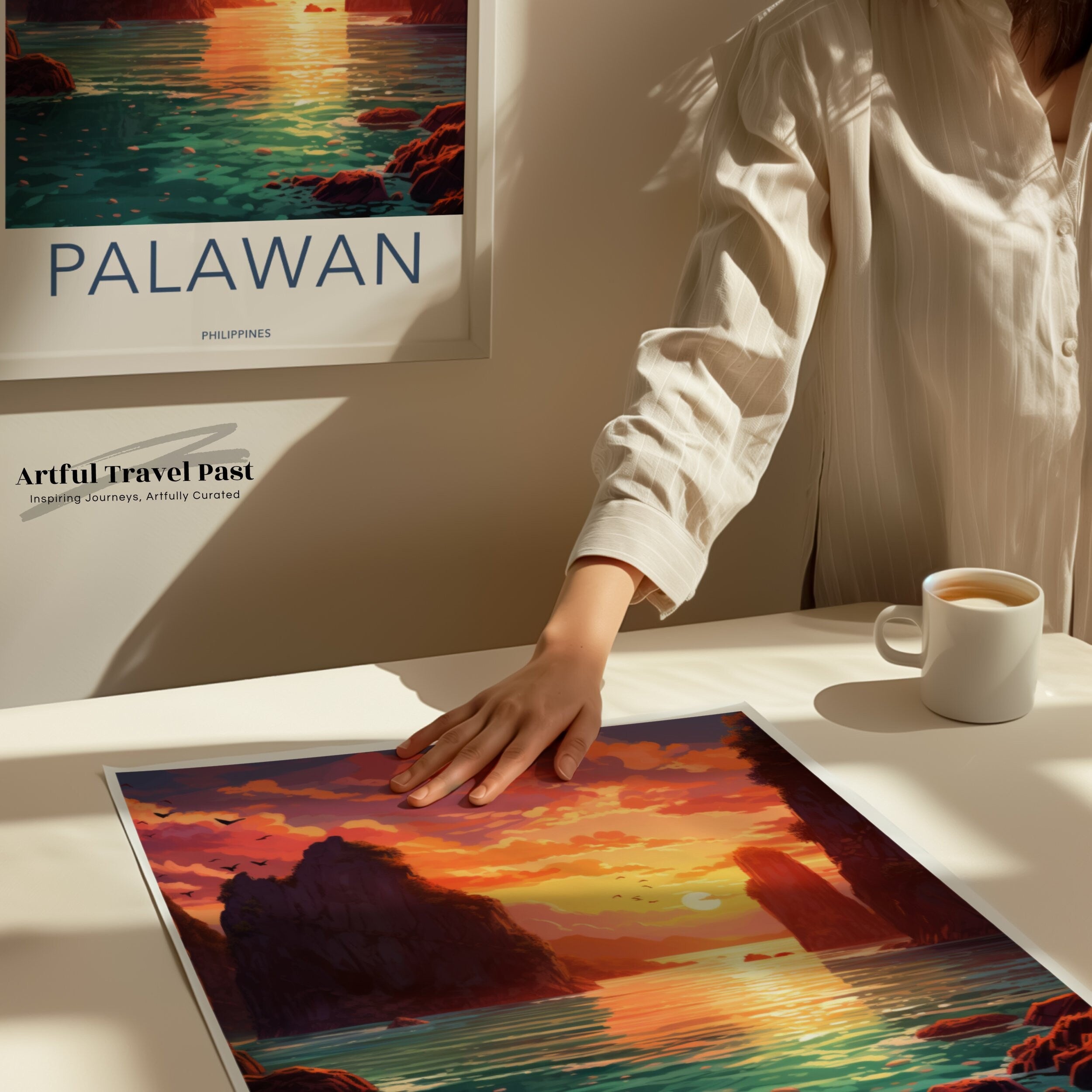 Palawan Sunset Wall Art, Philippines Scenic Print, Tropical Ocean Landscape, Vibrant Decor, Coastal Artwork, Island Sunset View