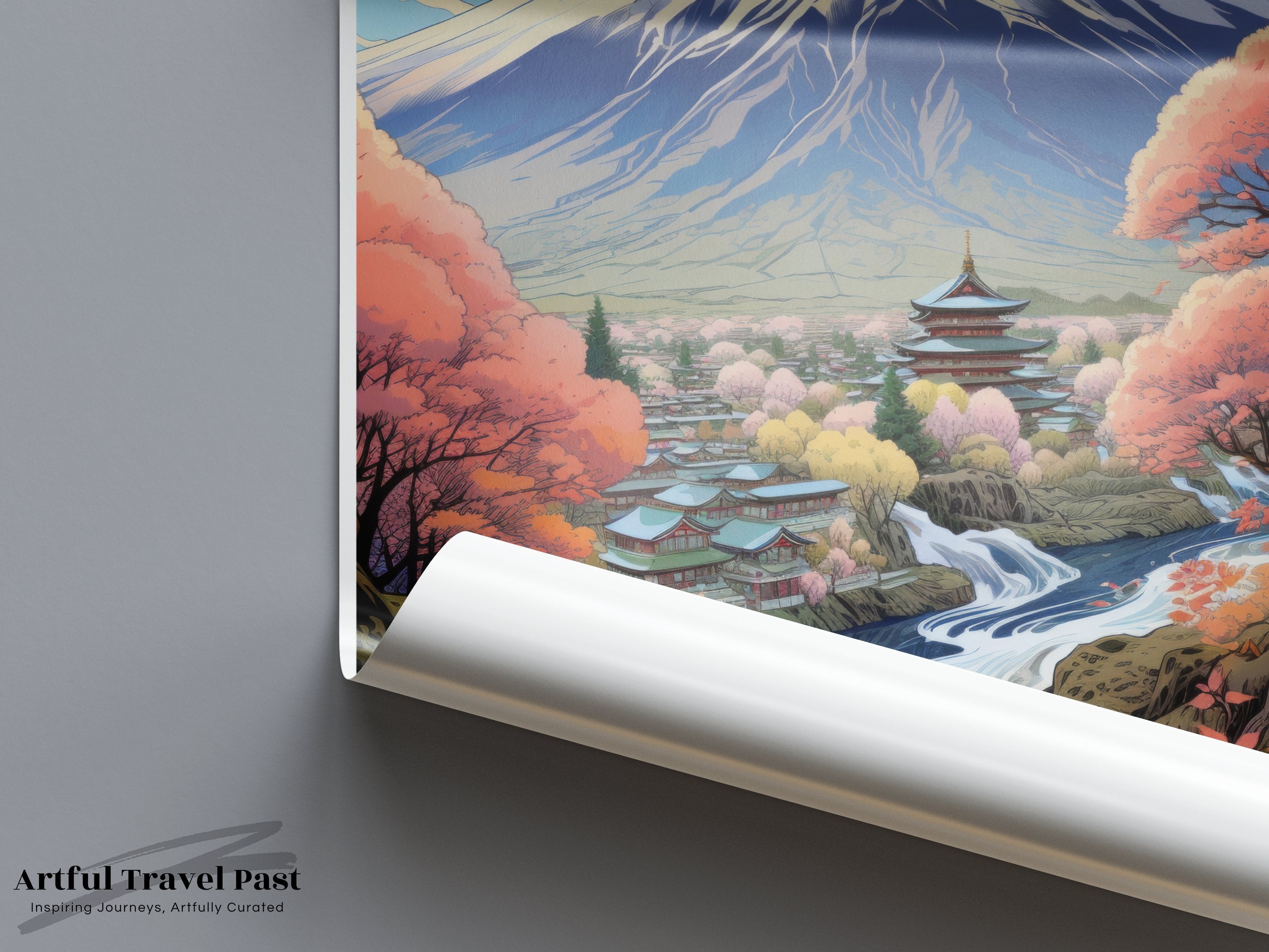 Mount Fuji Japan Wall Art Print, Japanese Scenic Landscape Poster, Travel Themed Home Decor, Traditional Japanese Art