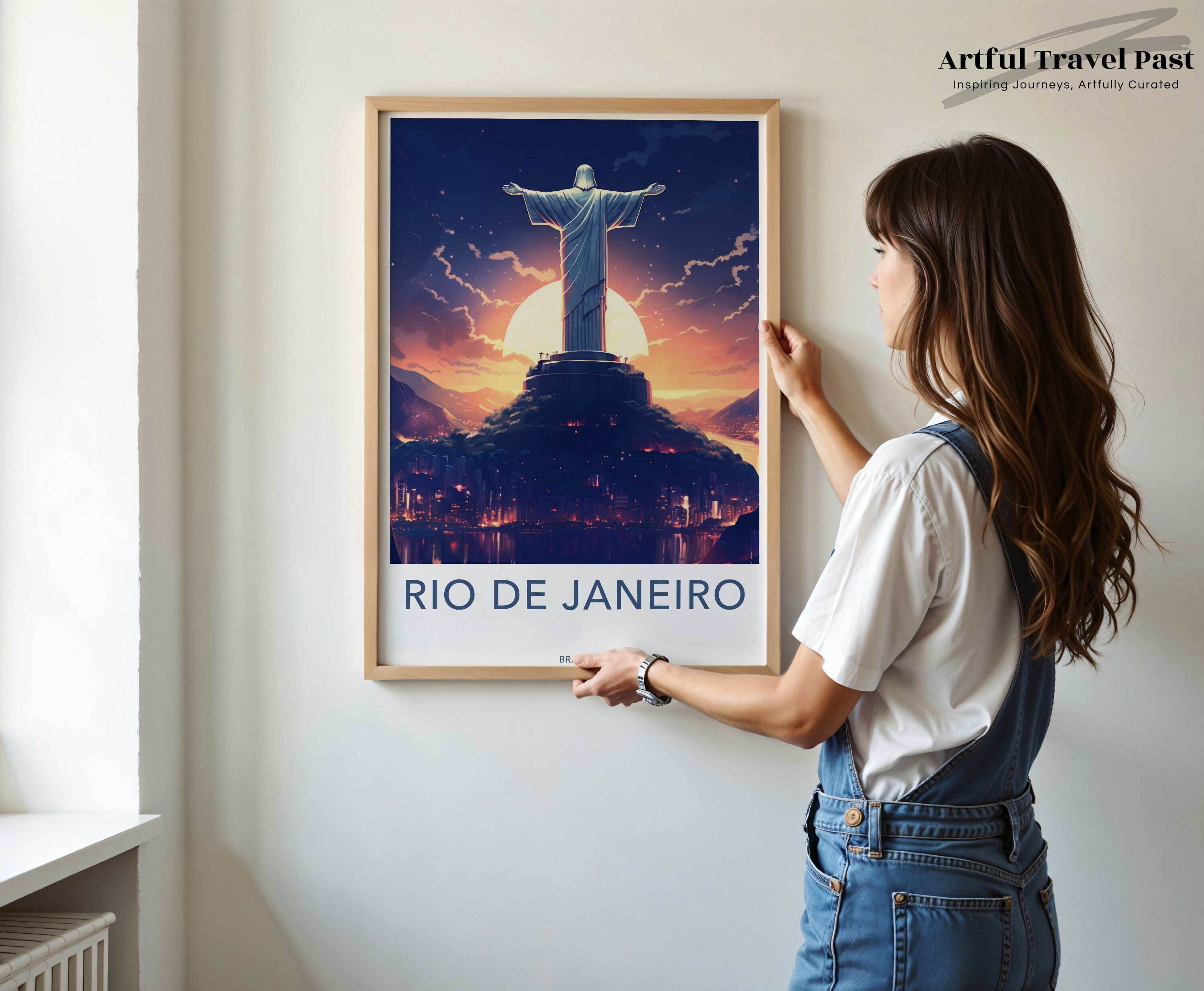 Rio de Janeiro Sunset Christ the Redeemer Wall Art, Iconic Brazilian Landmark Print, Beautiful Scenic South America Cityscape Poster