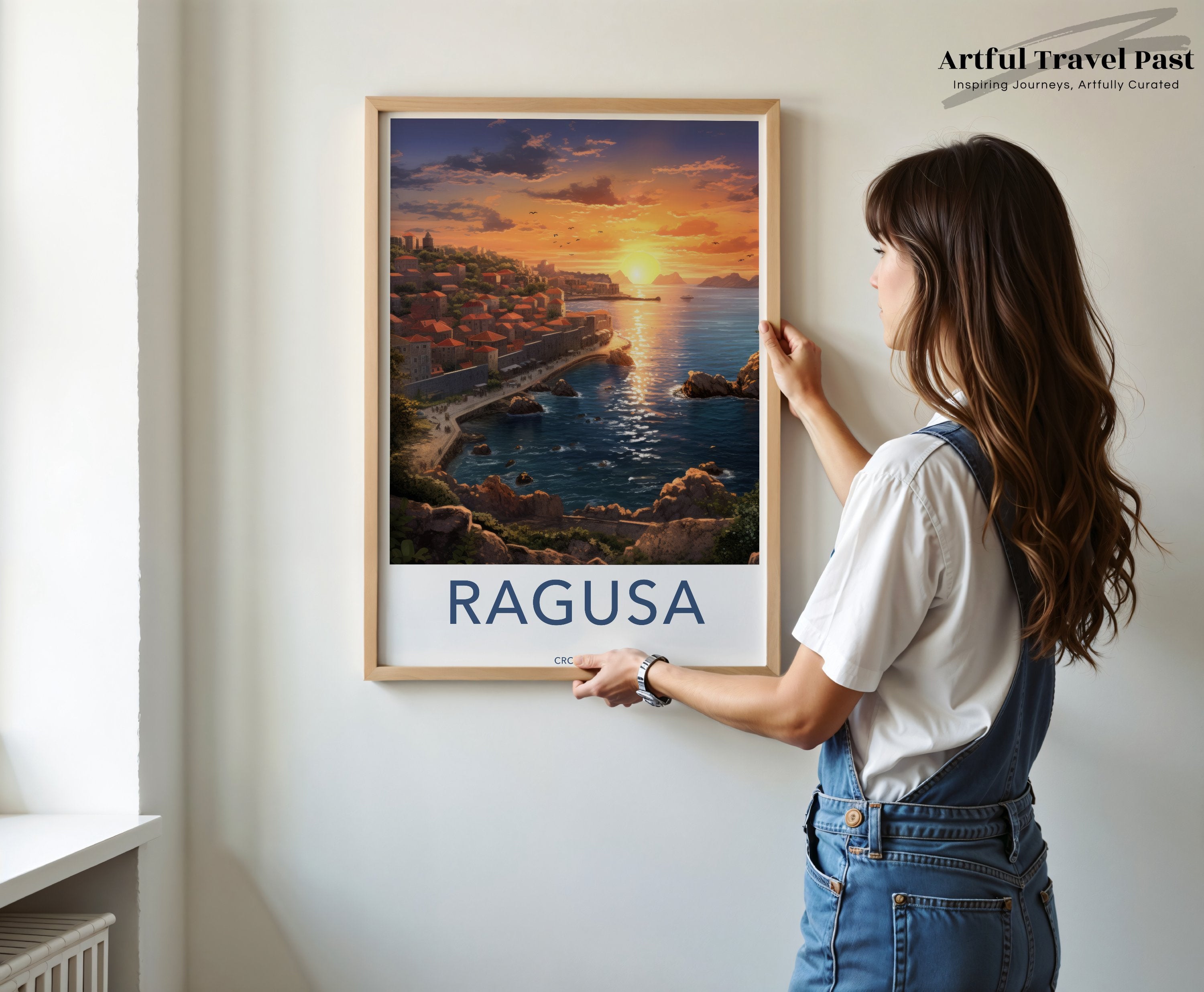 Ragusa Croatia Wall Art, Sunset Coastal City Poster, Mediterranean Seaside Print, Historic European Landscape Artwork