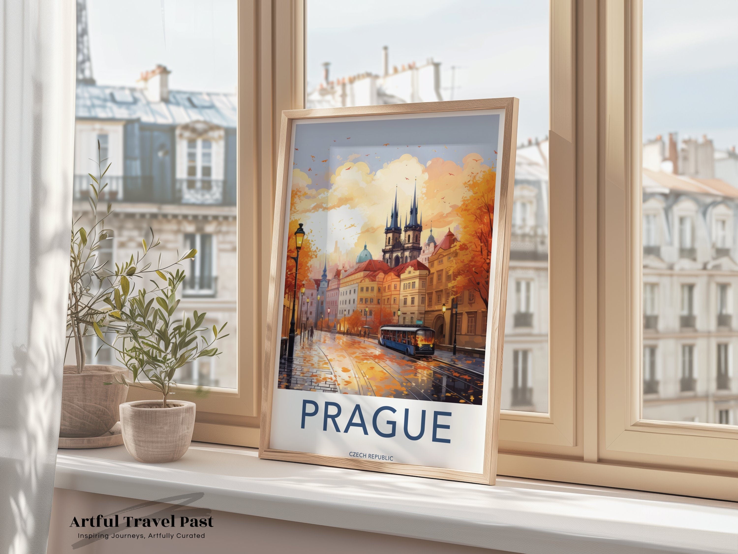 Prague Cityscape Wall Art, Fall Season Art Print, Historical Architecture, Czech Republic Travel Poster