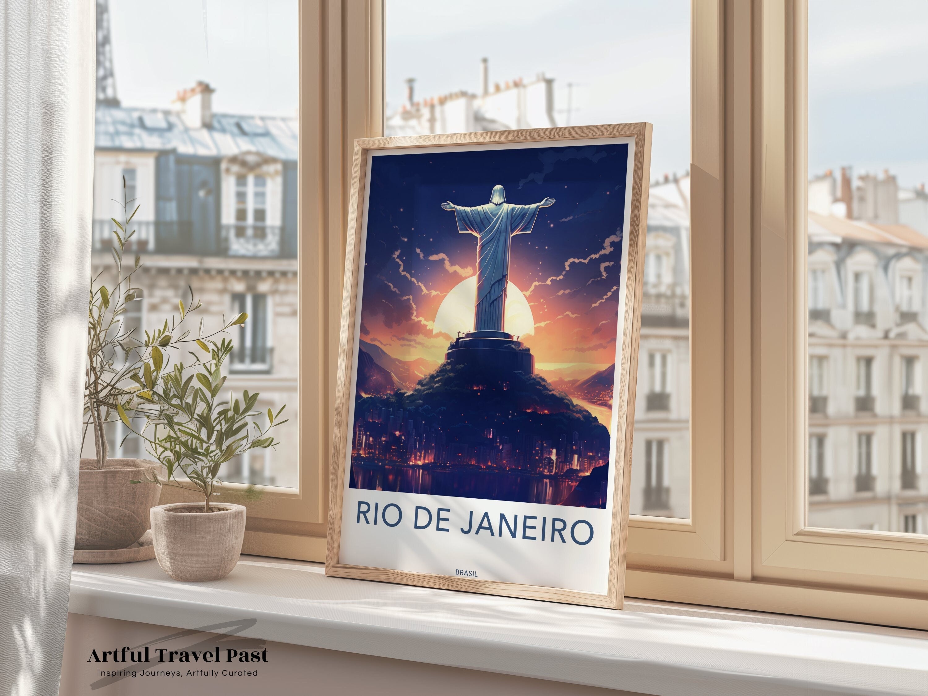 Rio de Janeiro Sunset Christ the Redeemer Wall Art, Iconic Brazilian Landmark Print, Beautiful Scenic South America Cityscape Poster