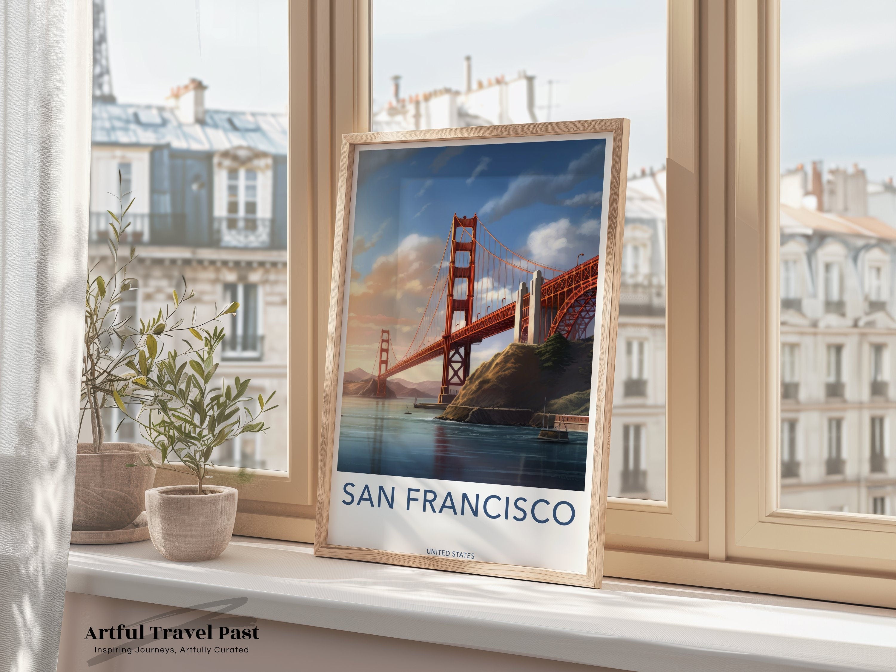 San Francisco Wall Art, Golden Gate Bridge Print, USA Cityscape Art, Famous Landmarks Poster, California Home Decor