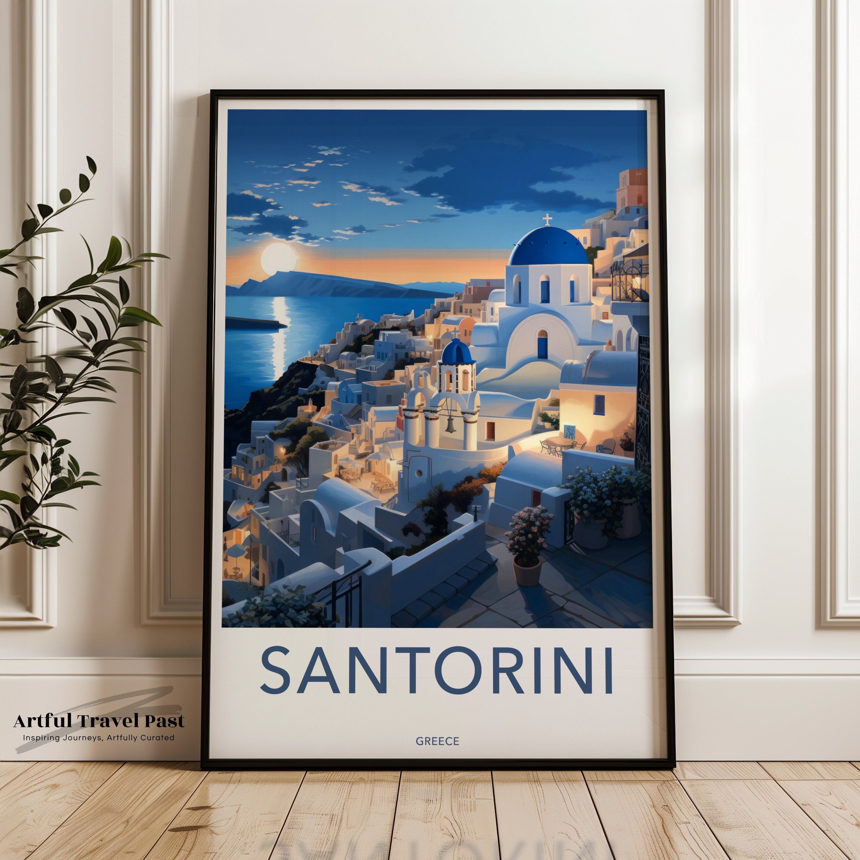 Santorini Greece Wall Art, Scenic Sunset View, Greek Island Print, Mediterranean Decor, Travel Destination Poster, Holiday Home Decor