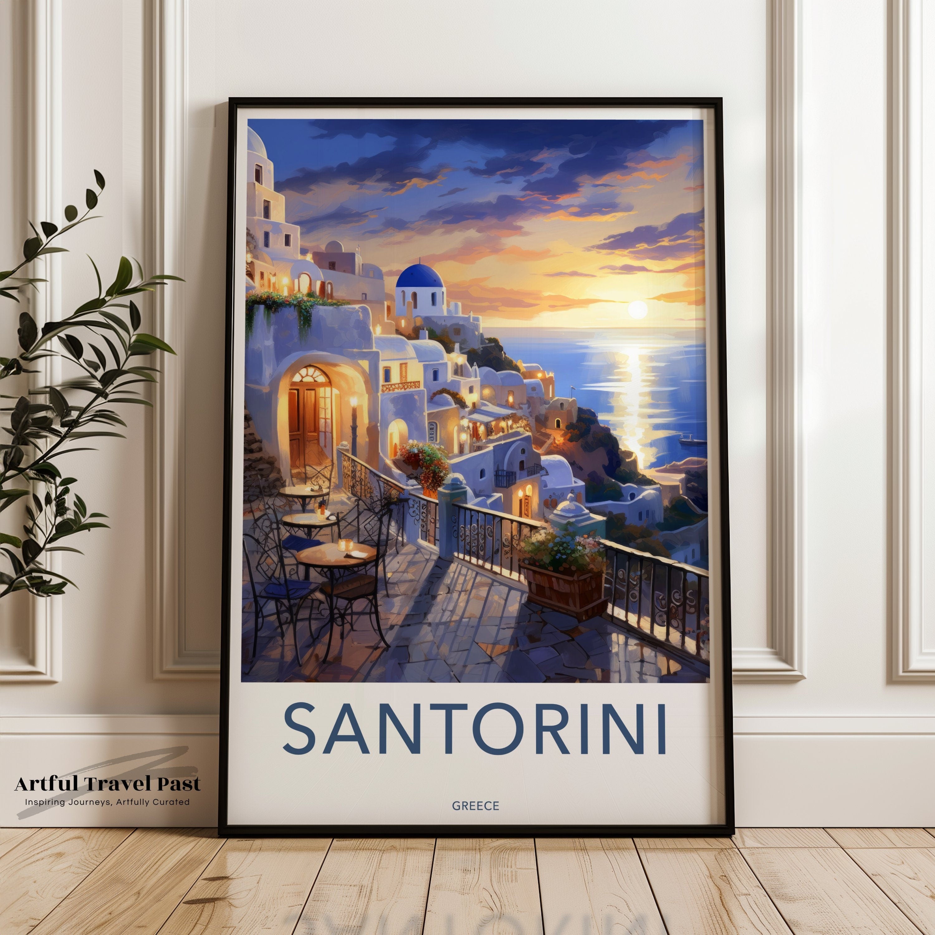 Santorini Wall Art, Greece Home Decor, Beautiful Sunset Print, Scenic Greek Island Poster, Mediterranean Landscape Artwork