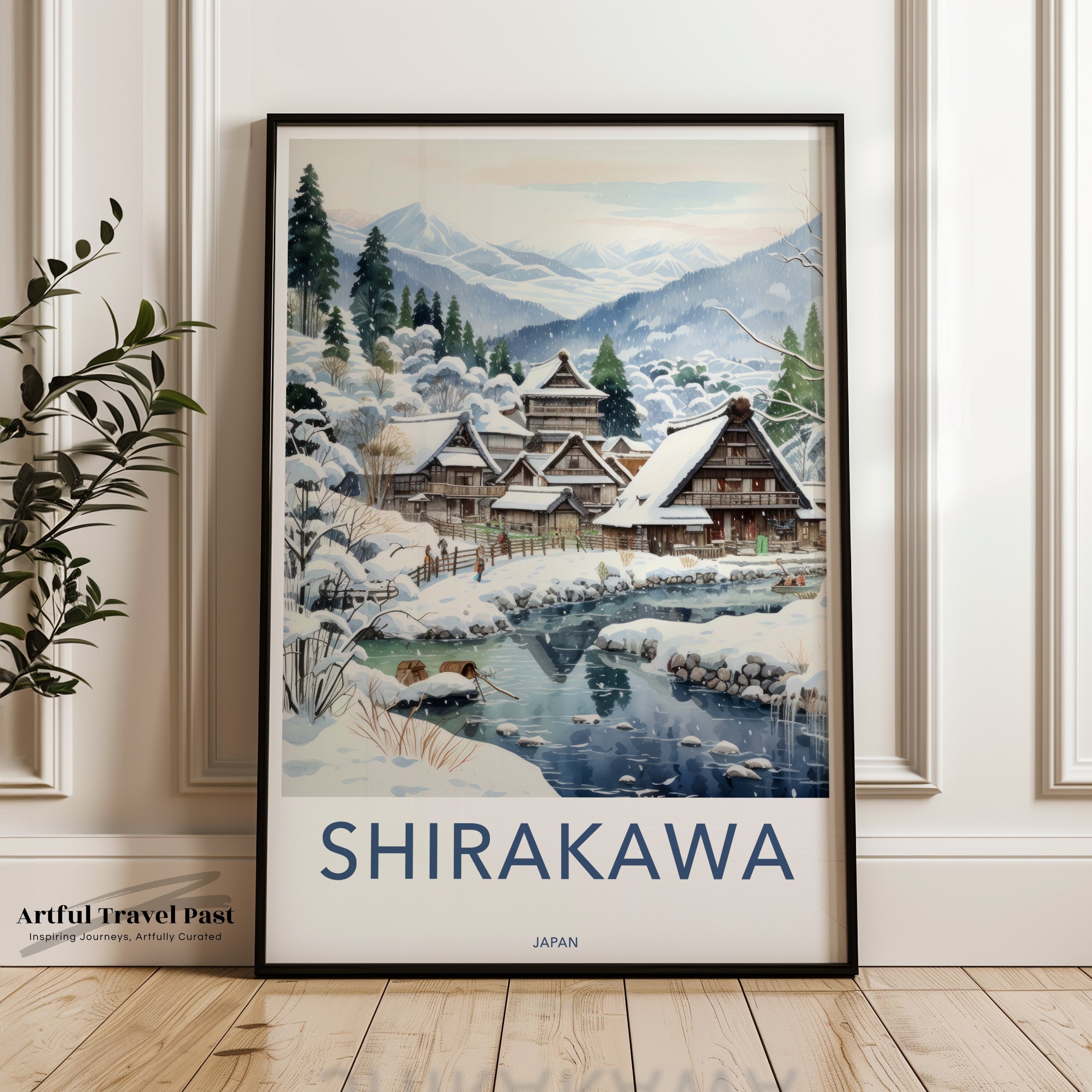 Shirakawa Japan Wall Art, Traditional Japanese Village Print, Snowy Mountain Scene Poster, Cultural Landscape Decor