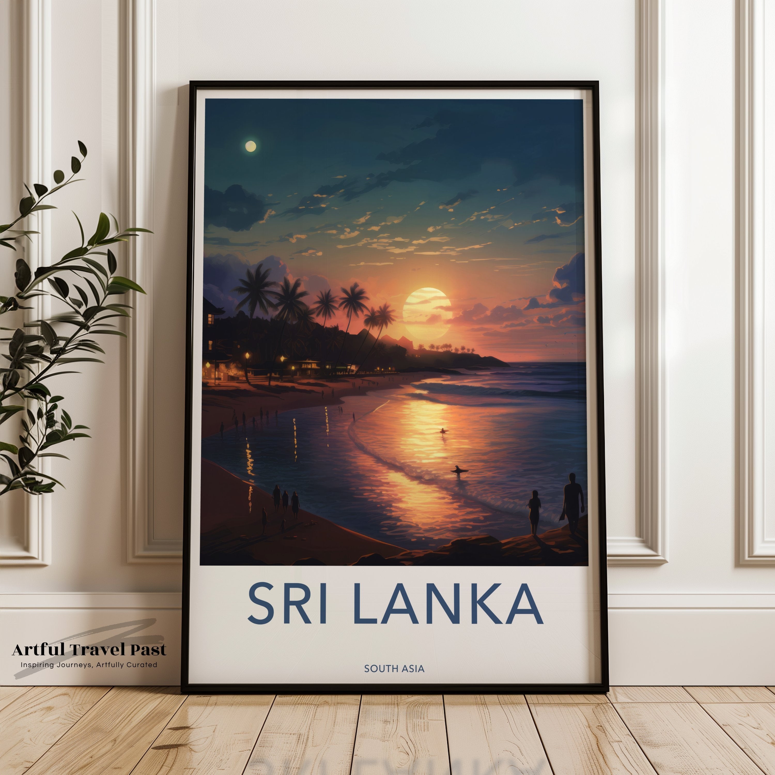 Tropical Sri Lanka Sunset Beach Wall Art Print, Coastal Landscape Artwork, South Asian Night Skyline Décor, Scenic Wall Poster