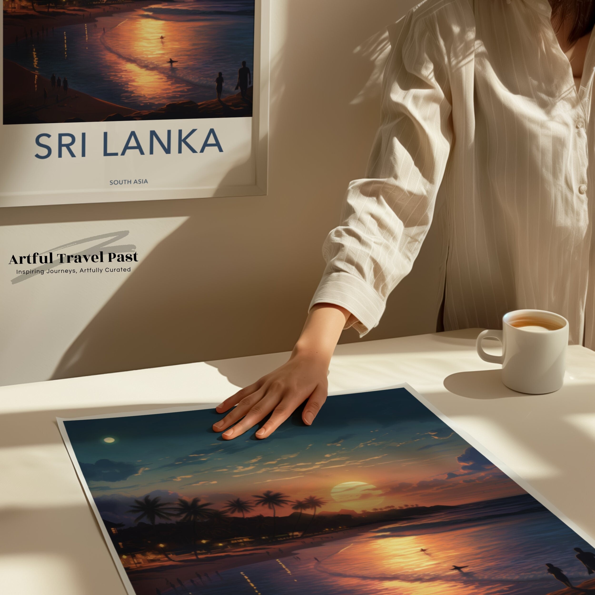 Tropical Sri Lanka Sunset Beach Wall Art Print, Coastal Landscape Artwork, South Asian Night Skyline Décor, Scenic Wall Poster