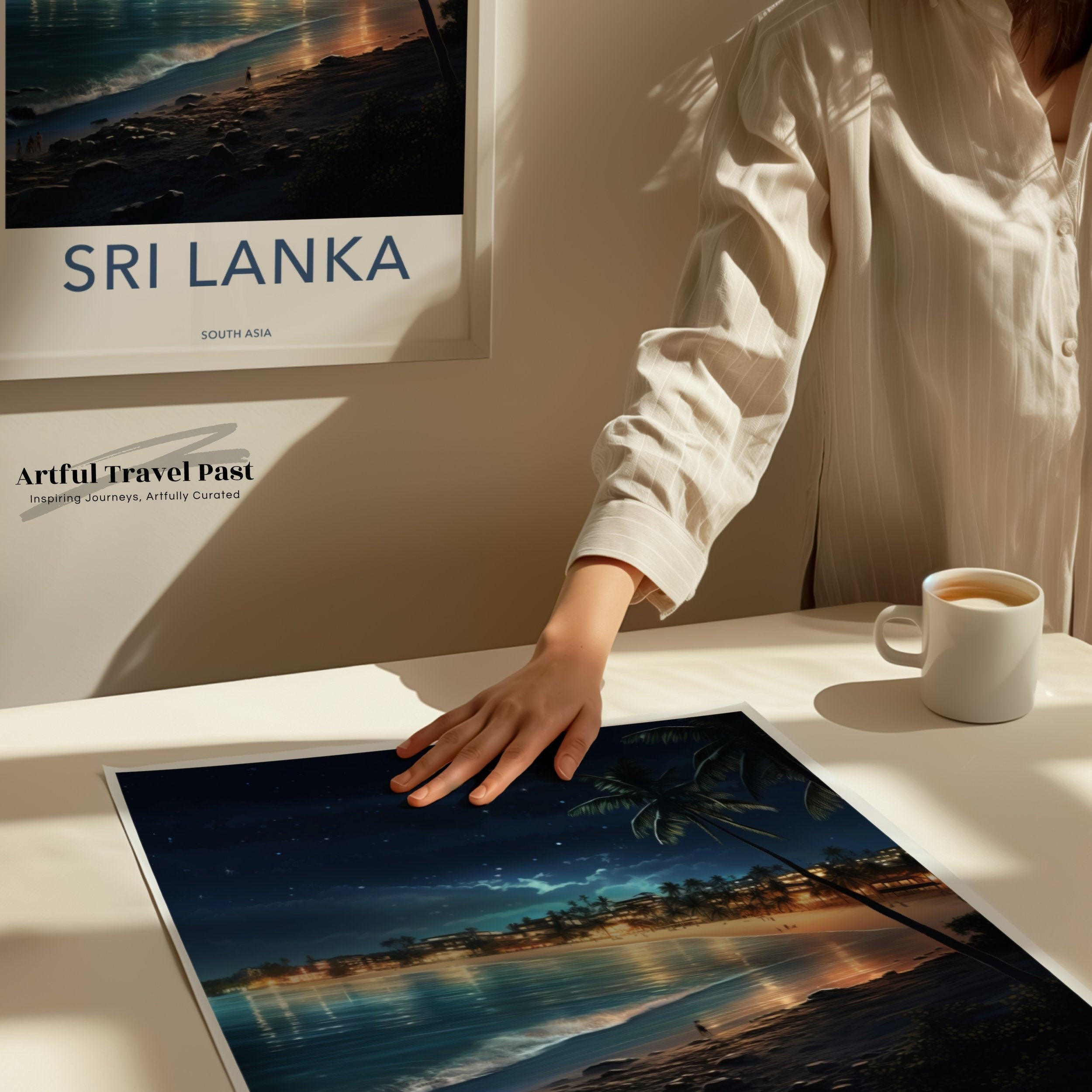 Stunning Sri Lanka Nighttime Beach Scene, Coastal Wall Art, Serene Beach View, Tropical Paradise Poster, Sri Lanka Travel Decor