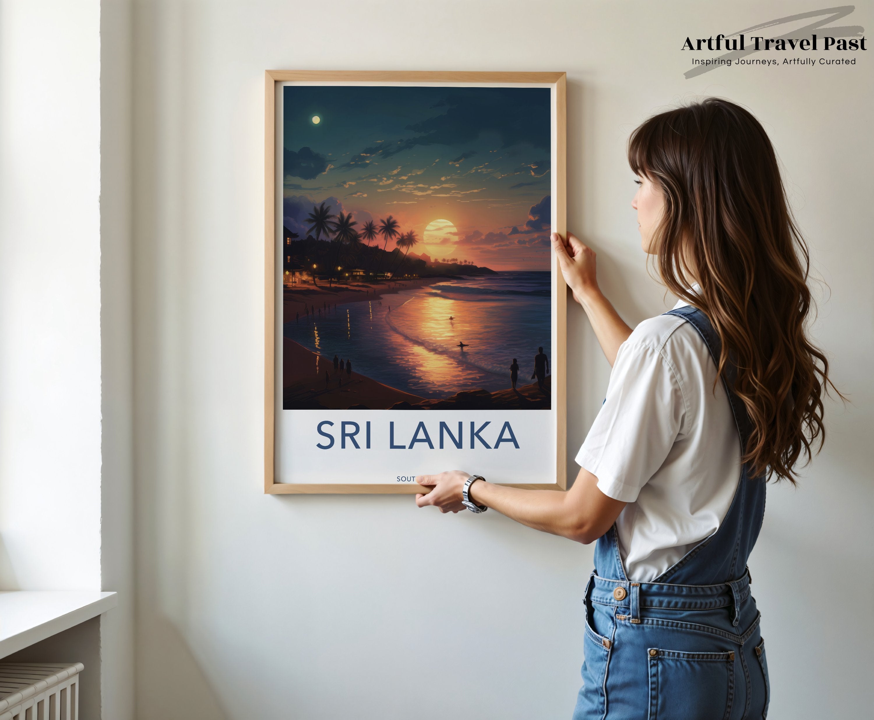 Tropical Sri Lanka Sunset Beach Wall Art Print, Coastal Landscape Artwork, South Asian Night Skyline Décor, Scenic Wall Poster