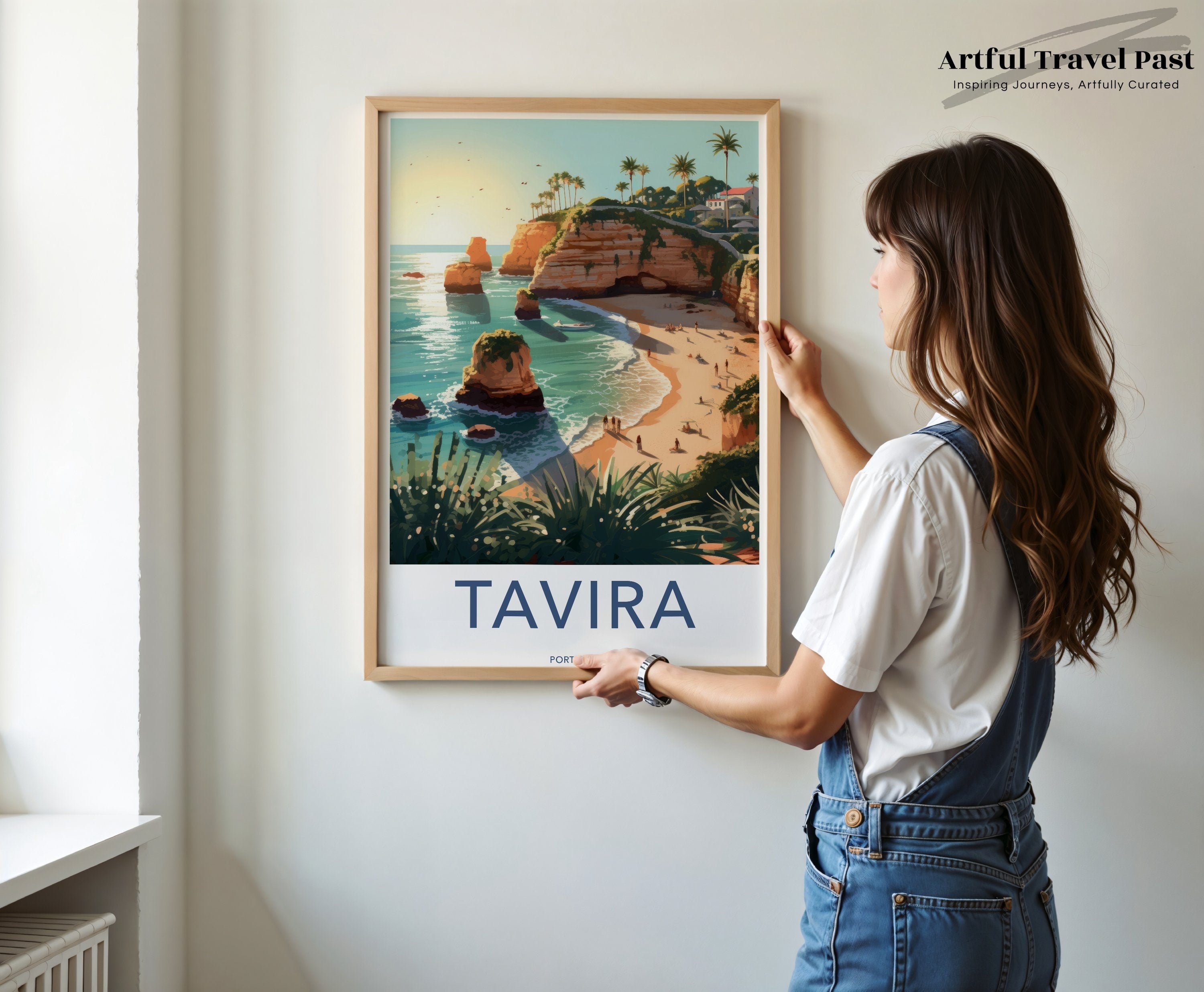 Tavira Wall Art, Portugal Coastal Print, Beach Landscape Art, Algarve Travel Poster, Scenic Ocean View, Vibrant Sunset Illustration