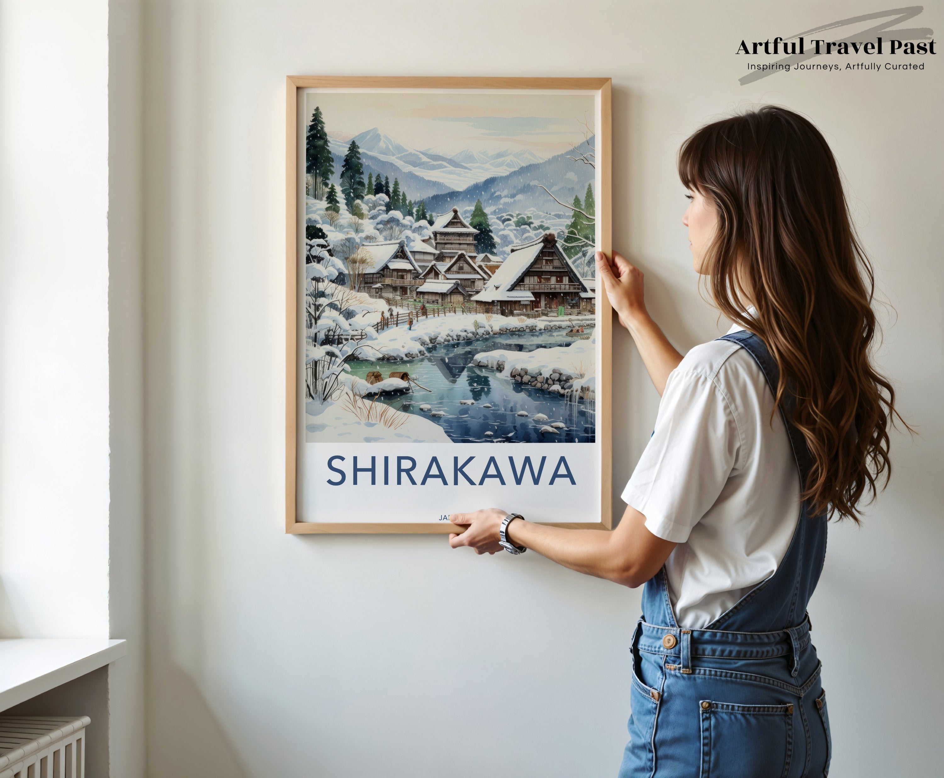 Shirakawa Japan Wall Art, Traditional Japanese Village Print, Snowy Mountain Scene Poster, Cultural Landscape Decor