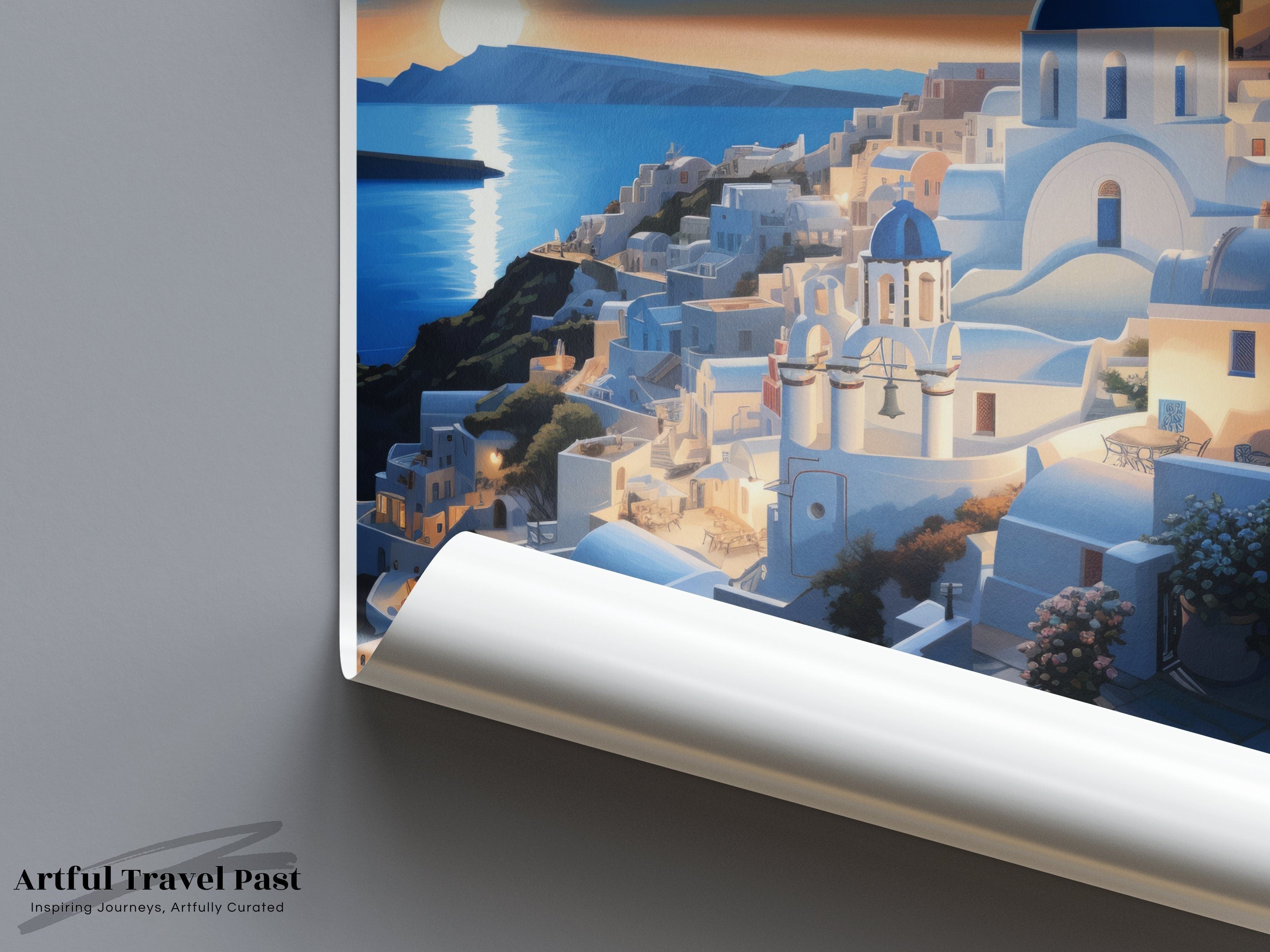 Santorini Greece Wall Art, Scenic Sunset View, Greek Island Print, Mediterranean Decor, Travel Destination Poster, Holiday Home Decor