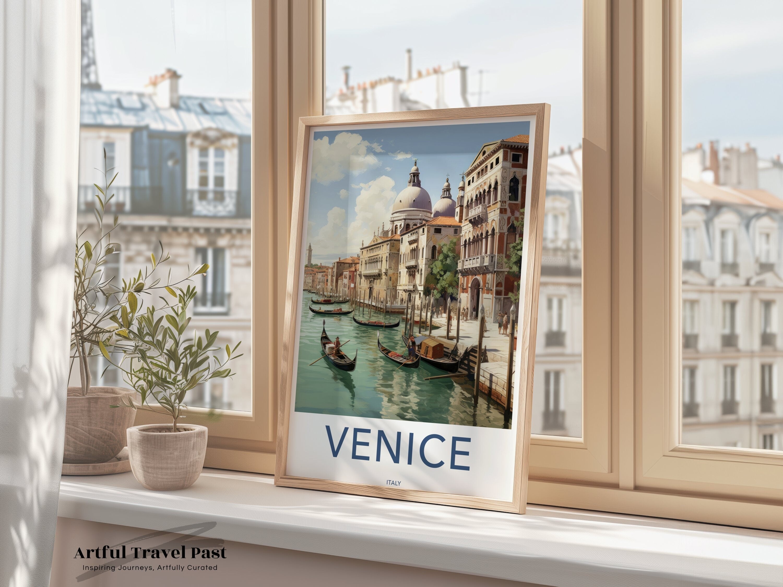 Venice Italy Wall Art Print, Gondolas Canal Architectures, Italian Cityscape Artwork, Historical Venice Poster, Travel Gift Decor