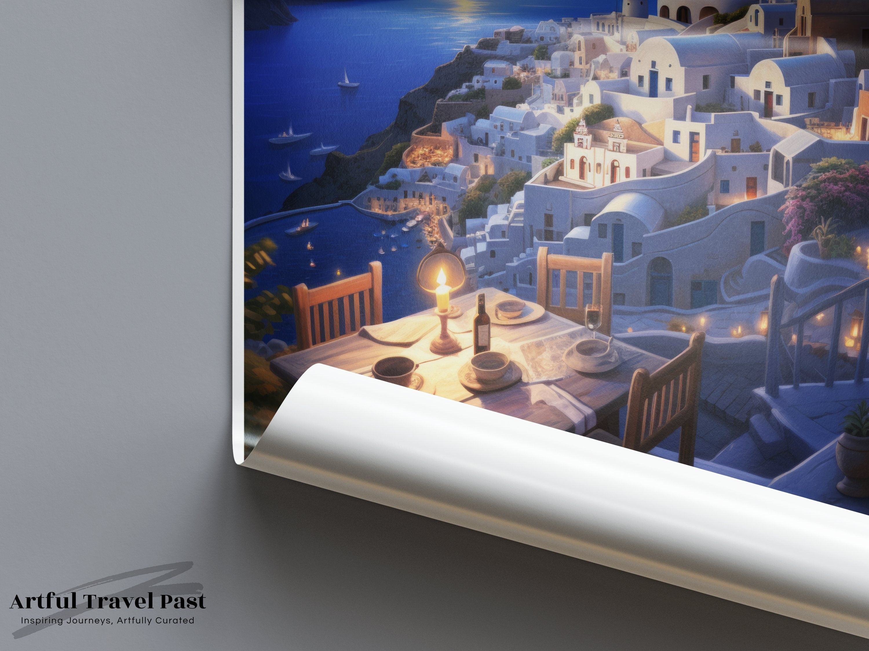 Santorini Sunset Wall Art, Greek Island Landscape, Romantic Greece Decor, Blue and White Houses, Mediterranean Sea View