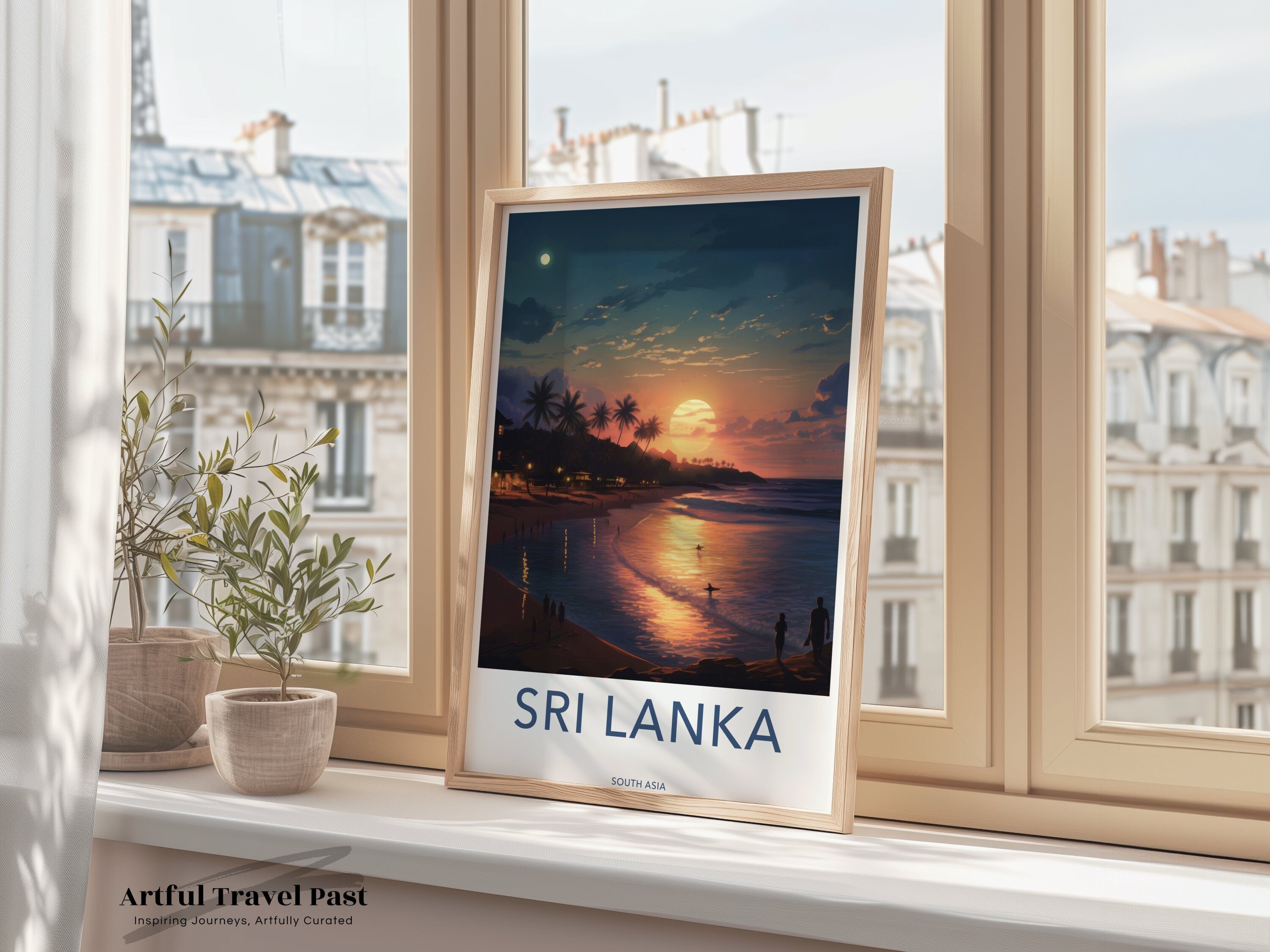 Tropical Sri Lanka Sunset Beach Wall Art Print, Coastal Landscape Artwork, South Asian Night Skyline Décor, Scenic Wall Poster