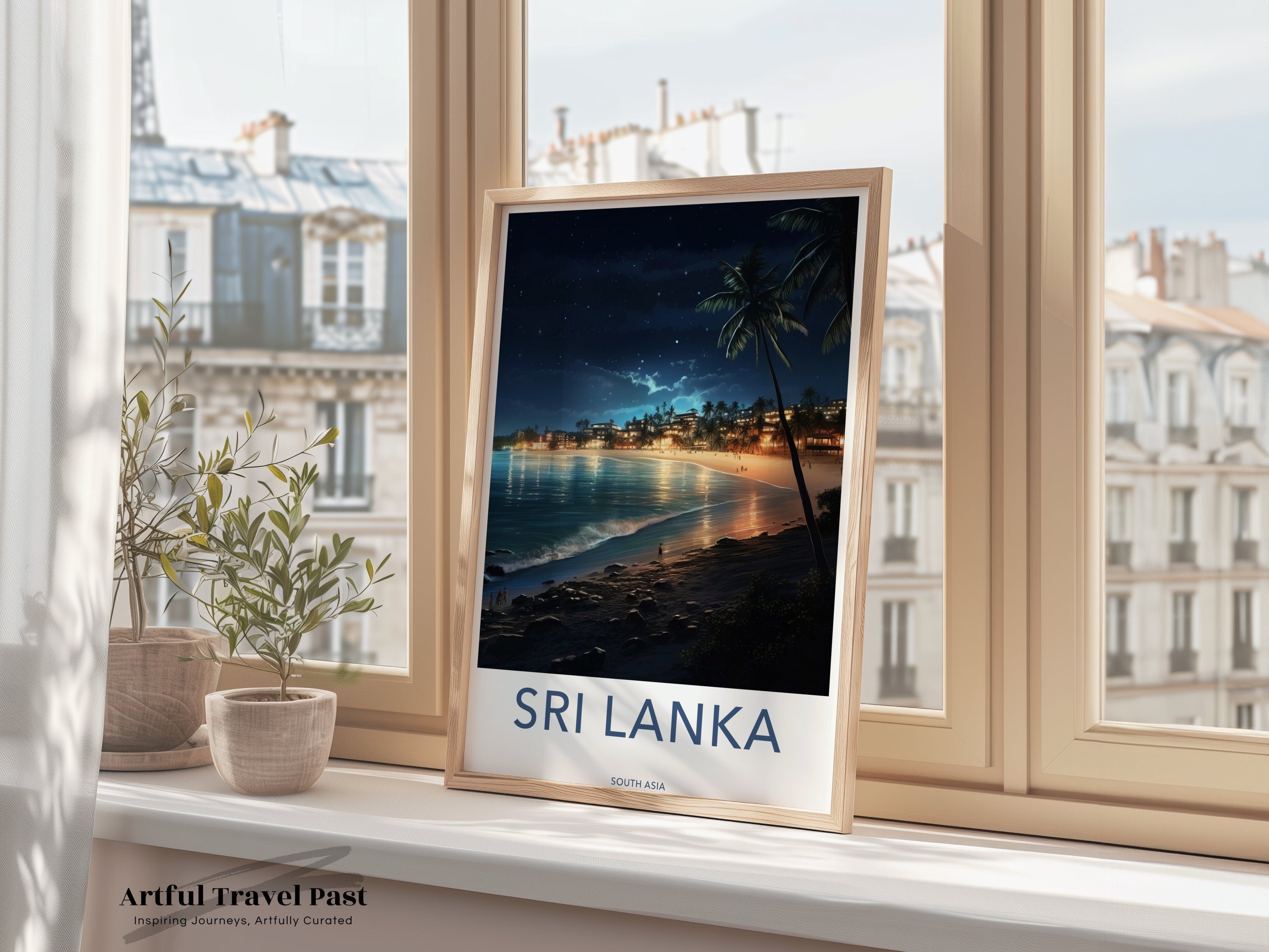 Stunning Sri Lanka Nighttime Beach Scene, Coastal Wall Art, Serene Beach View, Tropical Paradise Poster, Sri Lanka Travel Decor