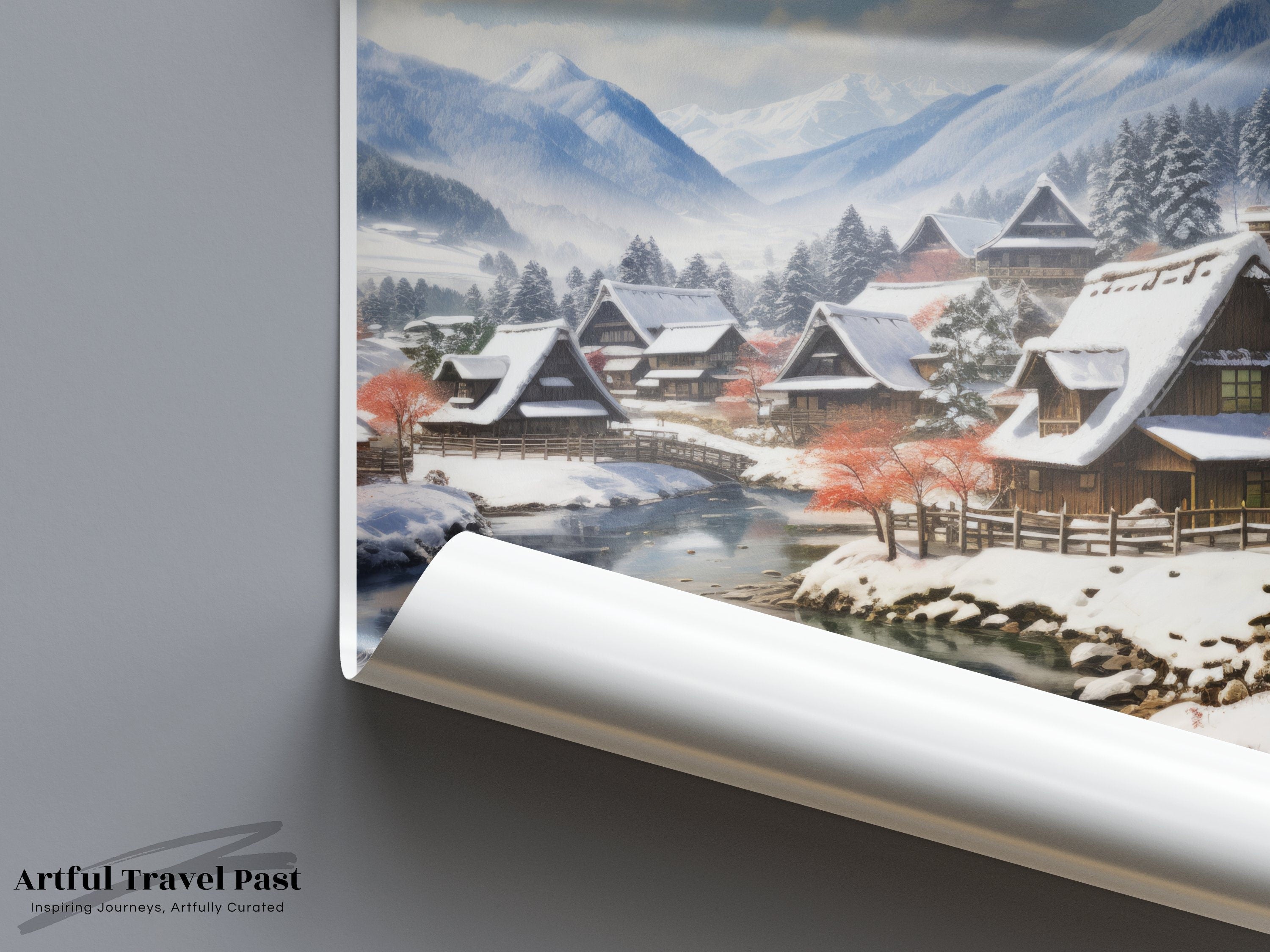 Shirakawa Japan Wall Art, Traditional Japanese Village, Snowy Winter Landscape, High-Quality Print, Home Decor, Office Decor