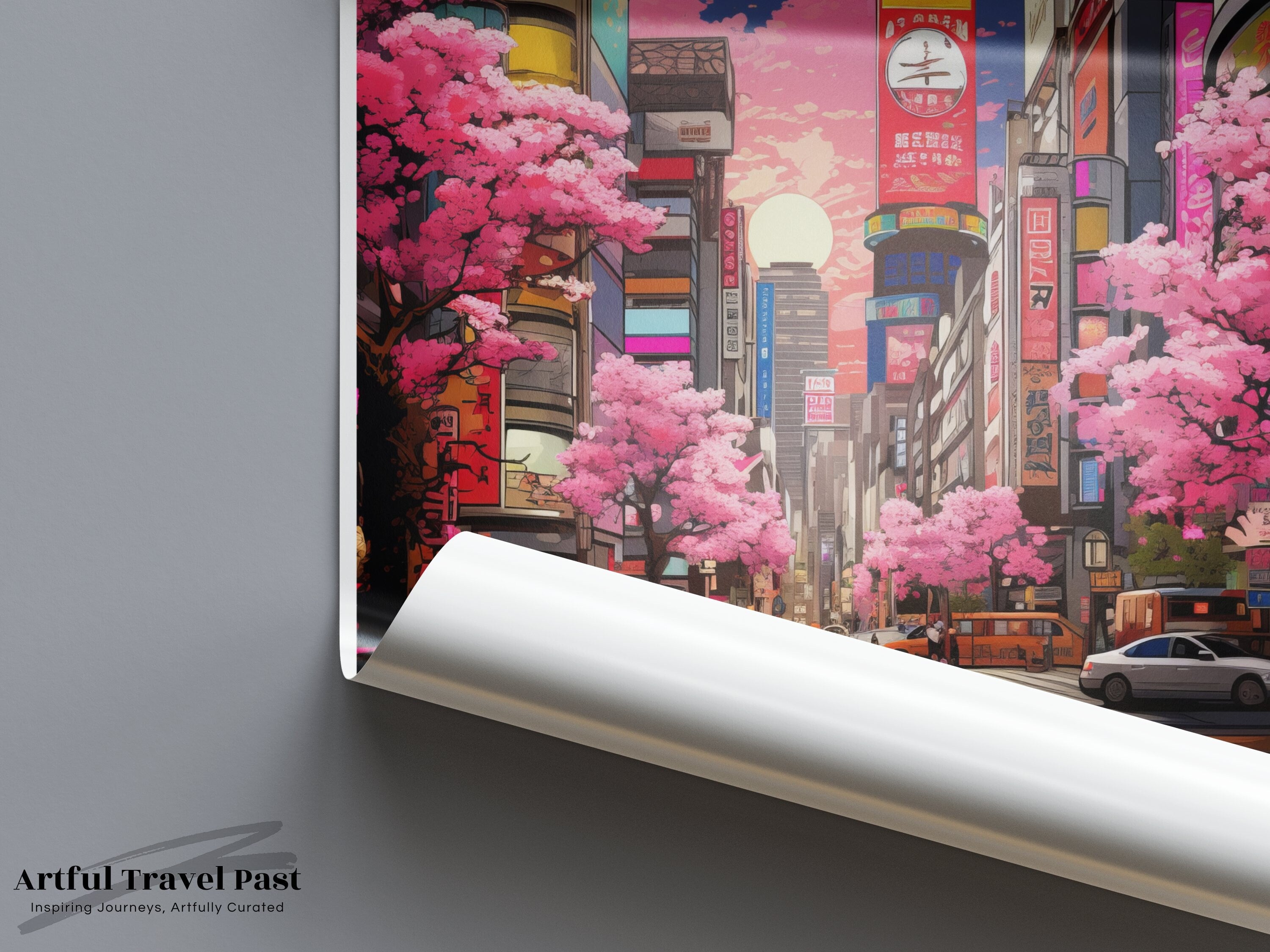 Tokyo Cityscape Wall Art, Cherry Blossoms Tokyo Poster, Vibrant Tokyo Street Decor, Japan City Night View Art Print, Urban Japan