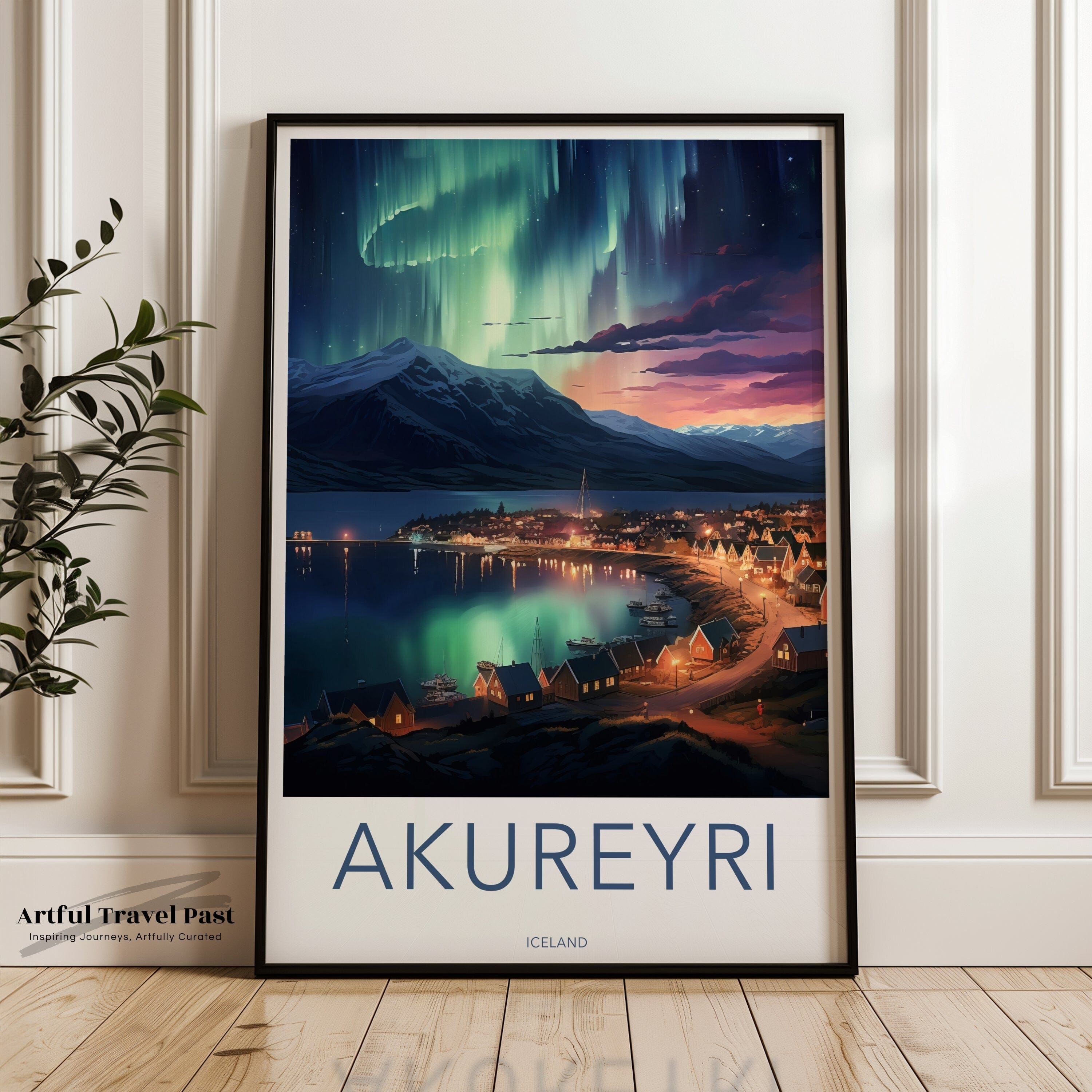 Wall Art Akureyri Poster | Northern Lights | Iceland Wall Art