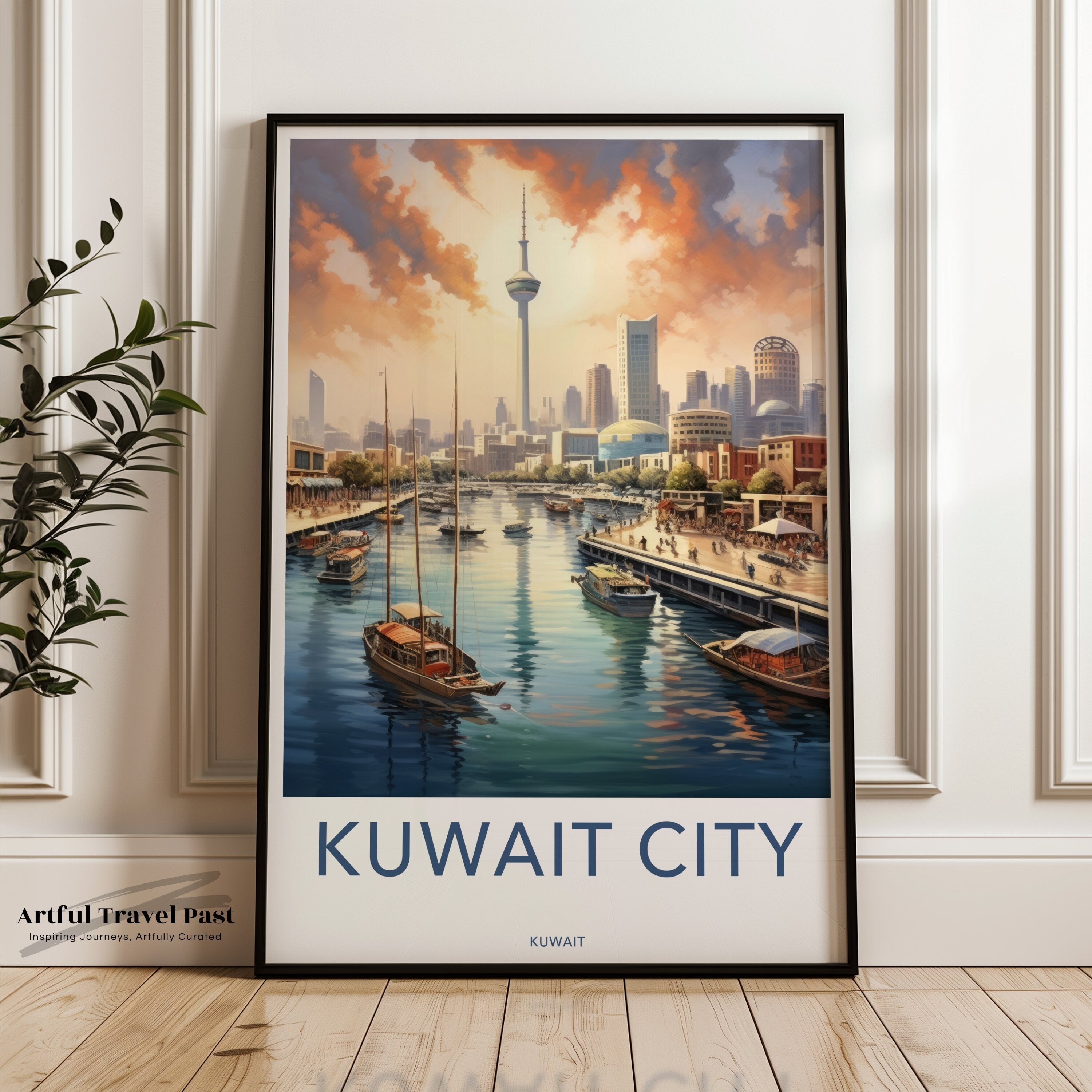 Stunning Kuwait City Skyline, Waterfront View Wall Art, Vibrant Modern Architecture Poster, Unique Travel Souvenir, Elegant Decor