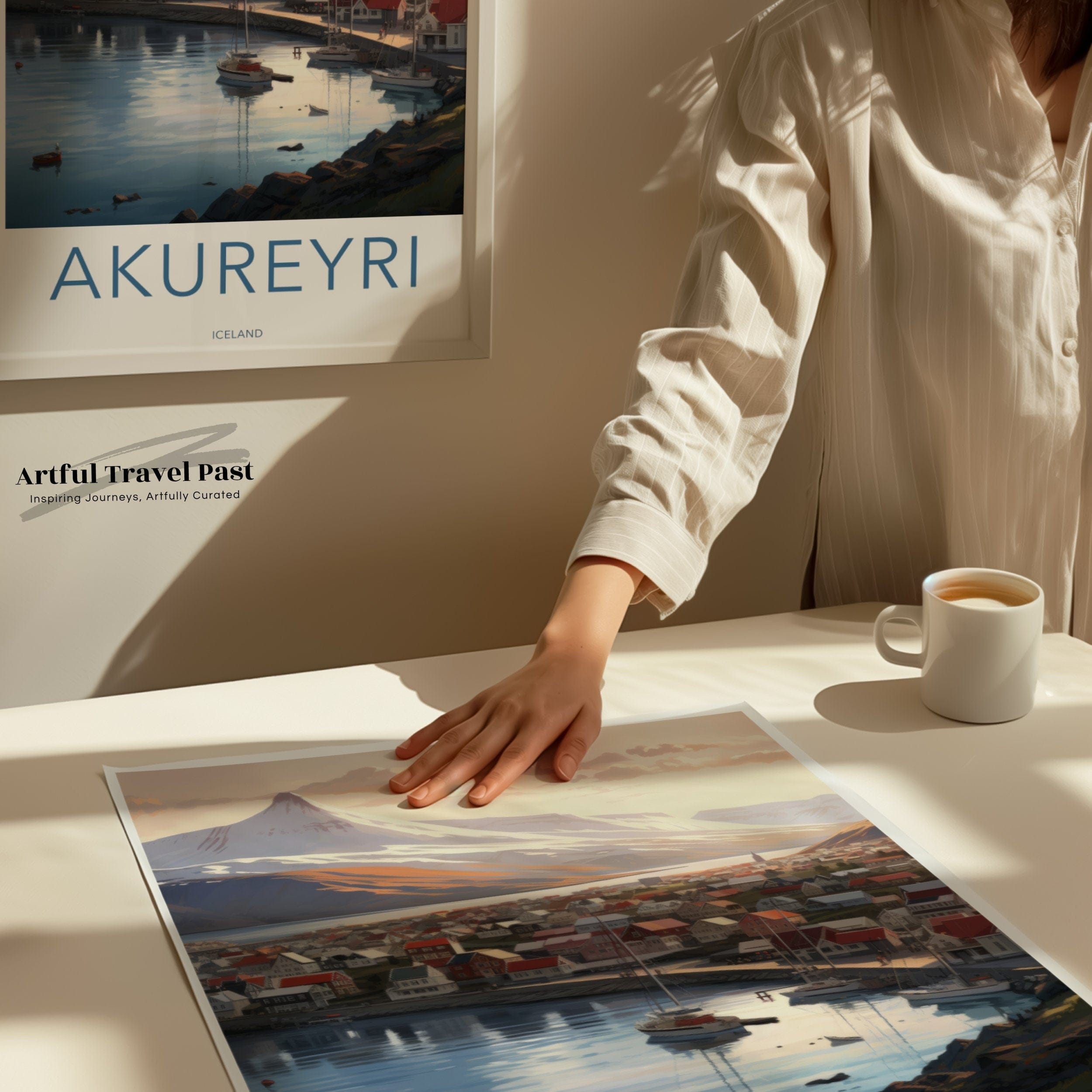 Wall Art Akureyri Poster | Mountain Harbor Print | Iceland Wall Art